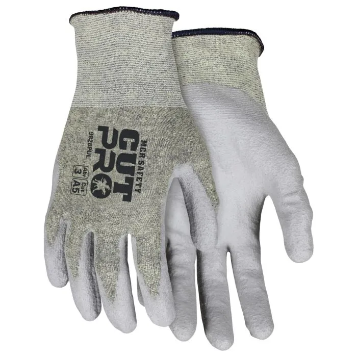 MCR Safety Cut Pro 9828PU 18 Gauge ARX Aramid Shell, Polyurethane PU Coated Work Gloves, Gray, 1 Pair