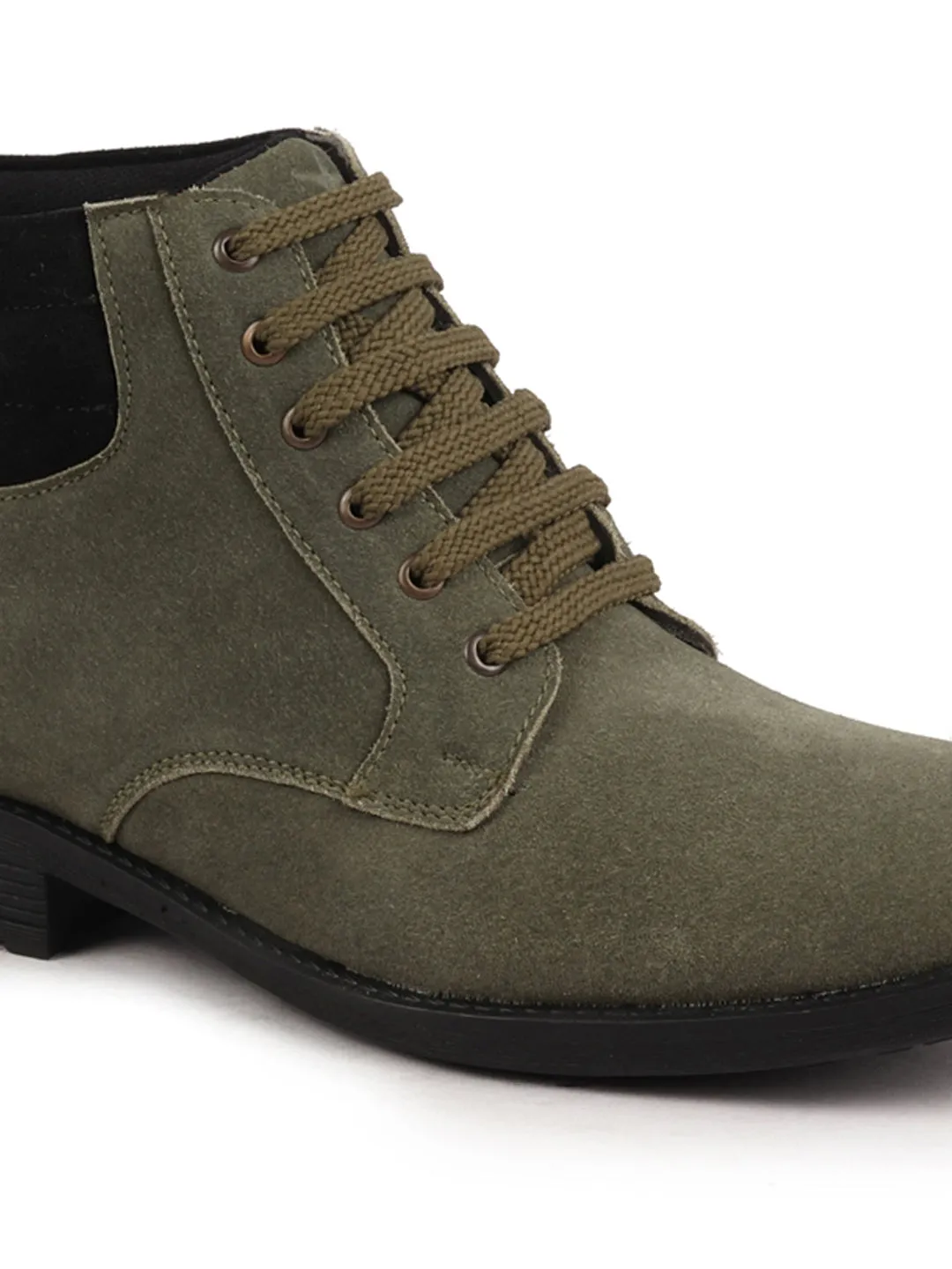 Men Olive Suede Leather Chukka High Ankle Boot For Biking|Hiking|Trekking