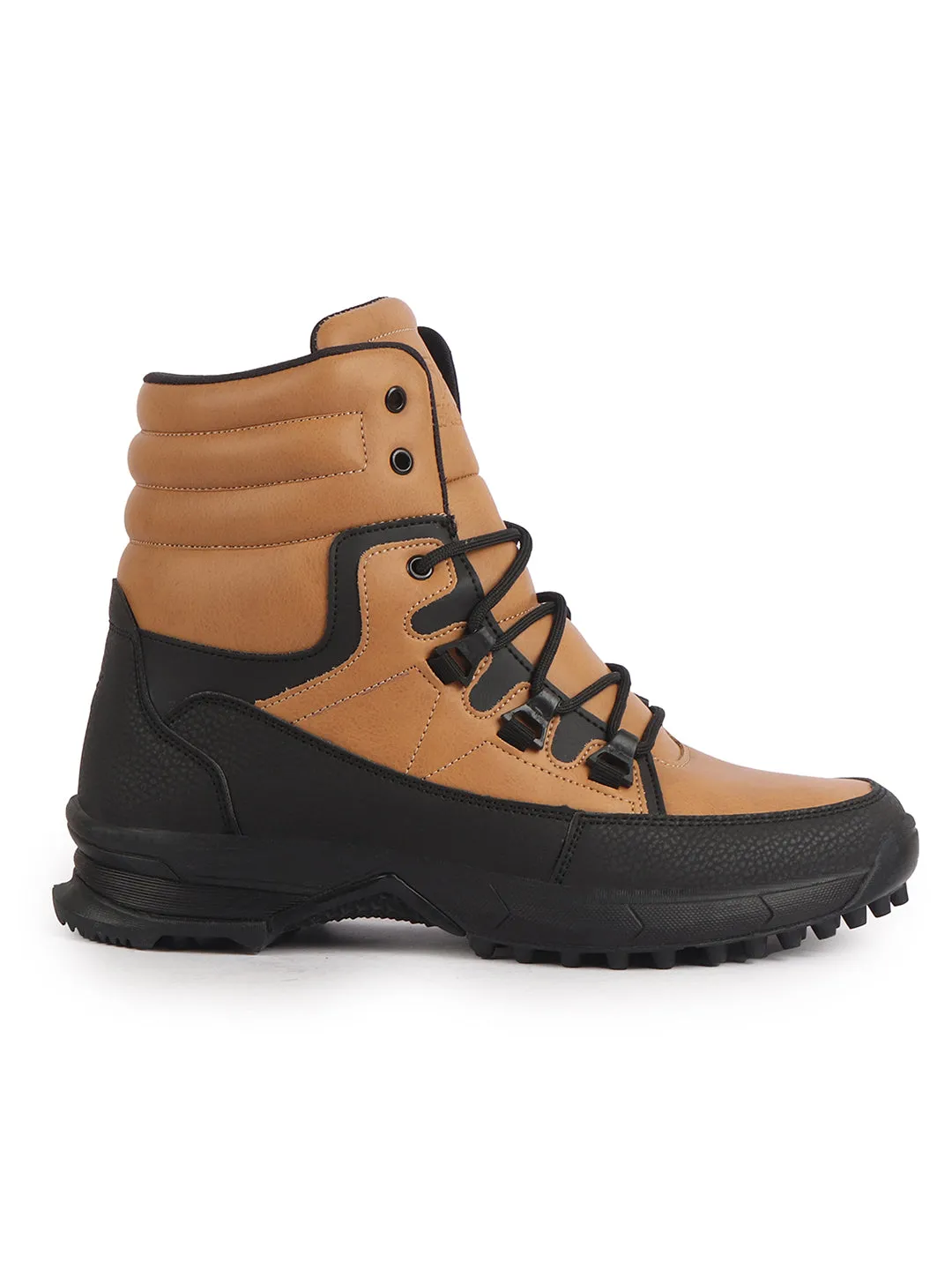 Men Tan High Top 3-Eye Lace Up High Ankle Winter Biker Boots|Trekking Boots|Hiking Boots|Basketball Shoes|Good Sole Grip Traction