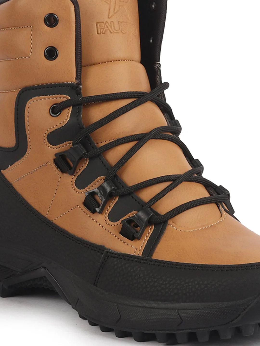 Men Tan High Top 3-Eye Lace Up High Ankle Winter Biker Boots|Trekking Boots|Hiking Boots|Basketball Shoes|Good Sole Grip Traction