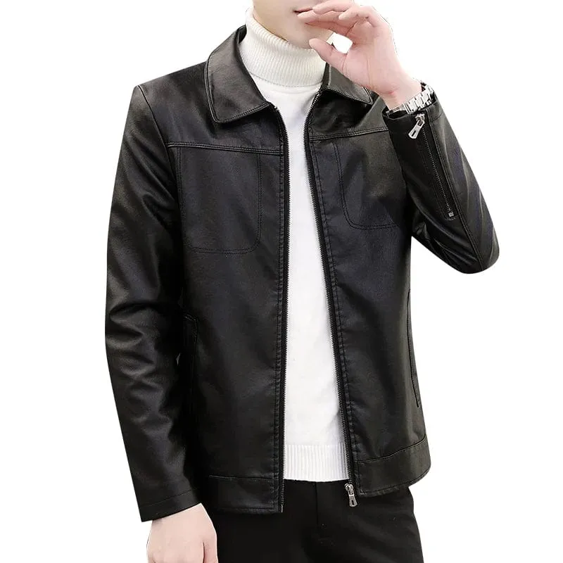 Men's leather velvet thickened fleece motorcycle jacket warm coat