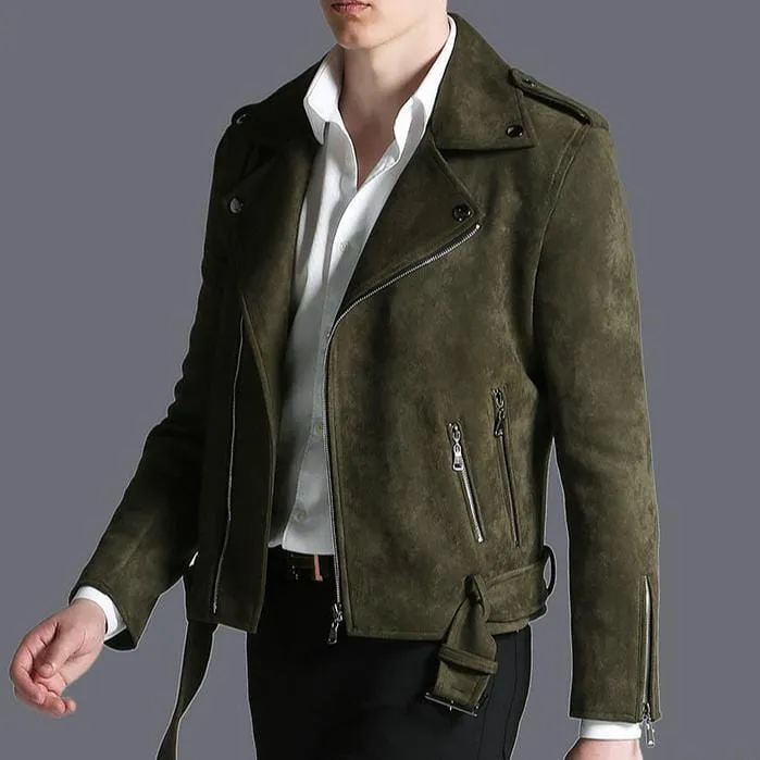 Men's Suede Biker Jacket - Stylish Zip-Up Coat