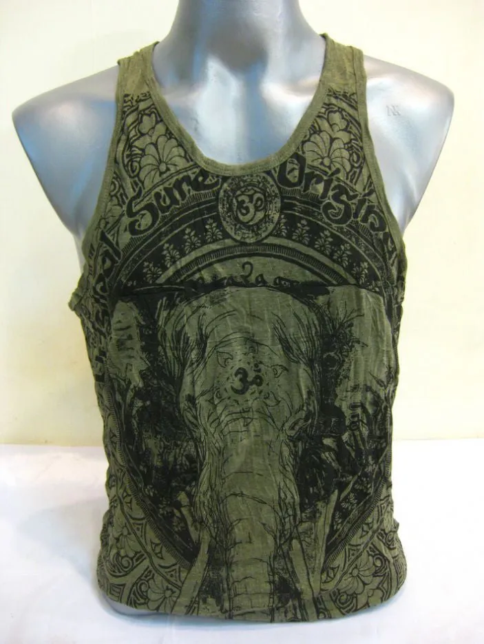 Mens Wild Elephant Tank Top in Green