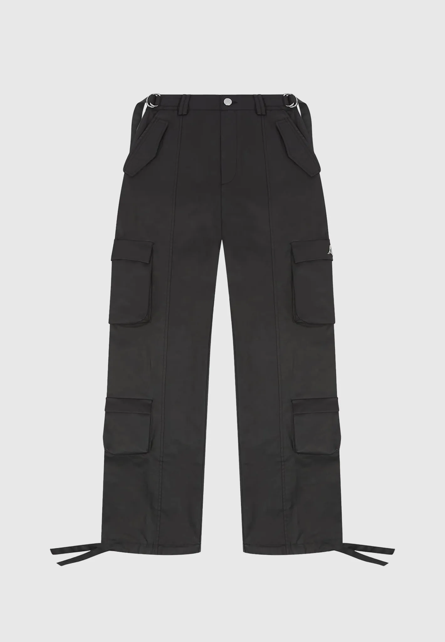 Mid Rise Waxed Cargo Pants - Black