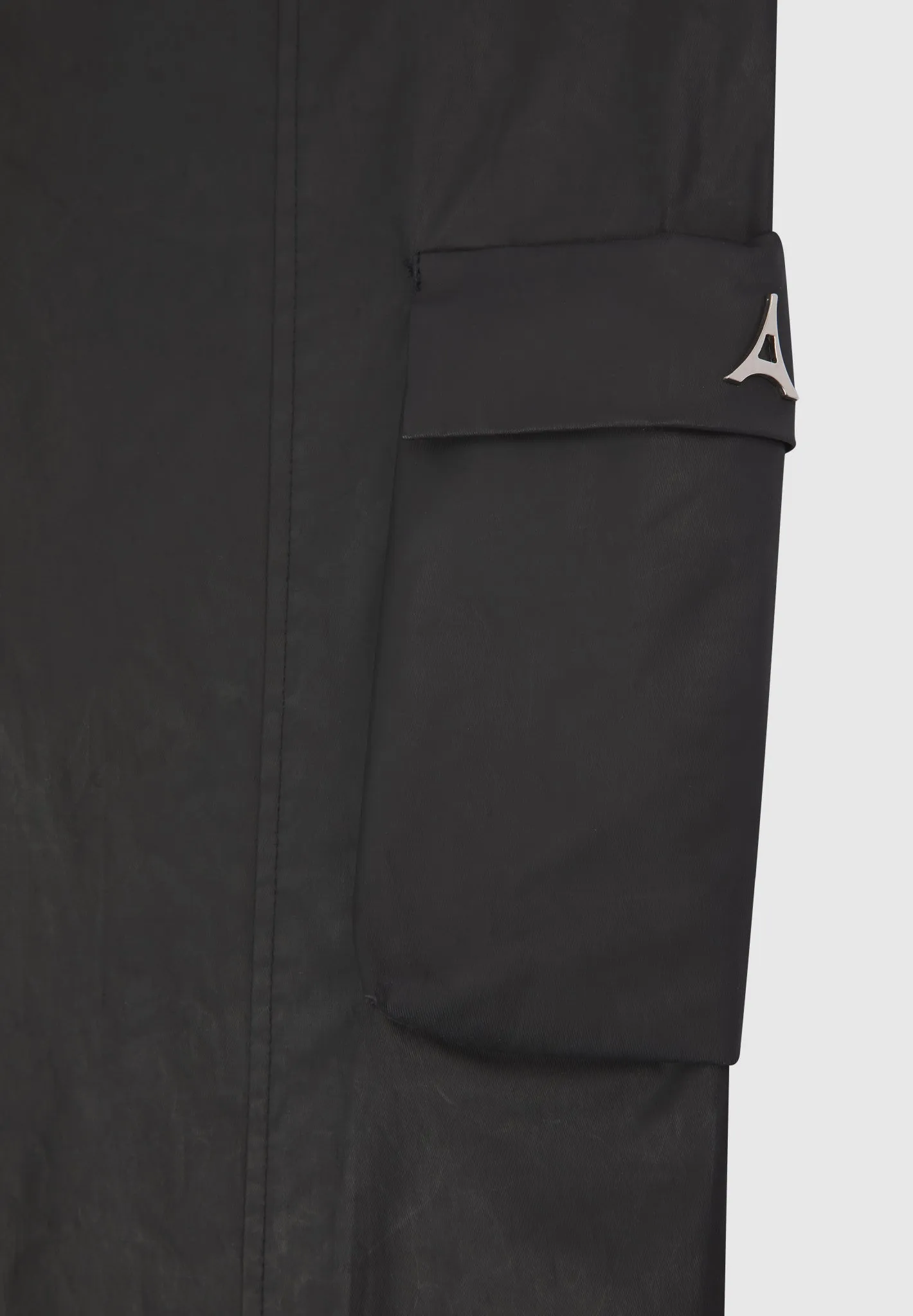 Mid Rise Waxed Cargo Pants - Black