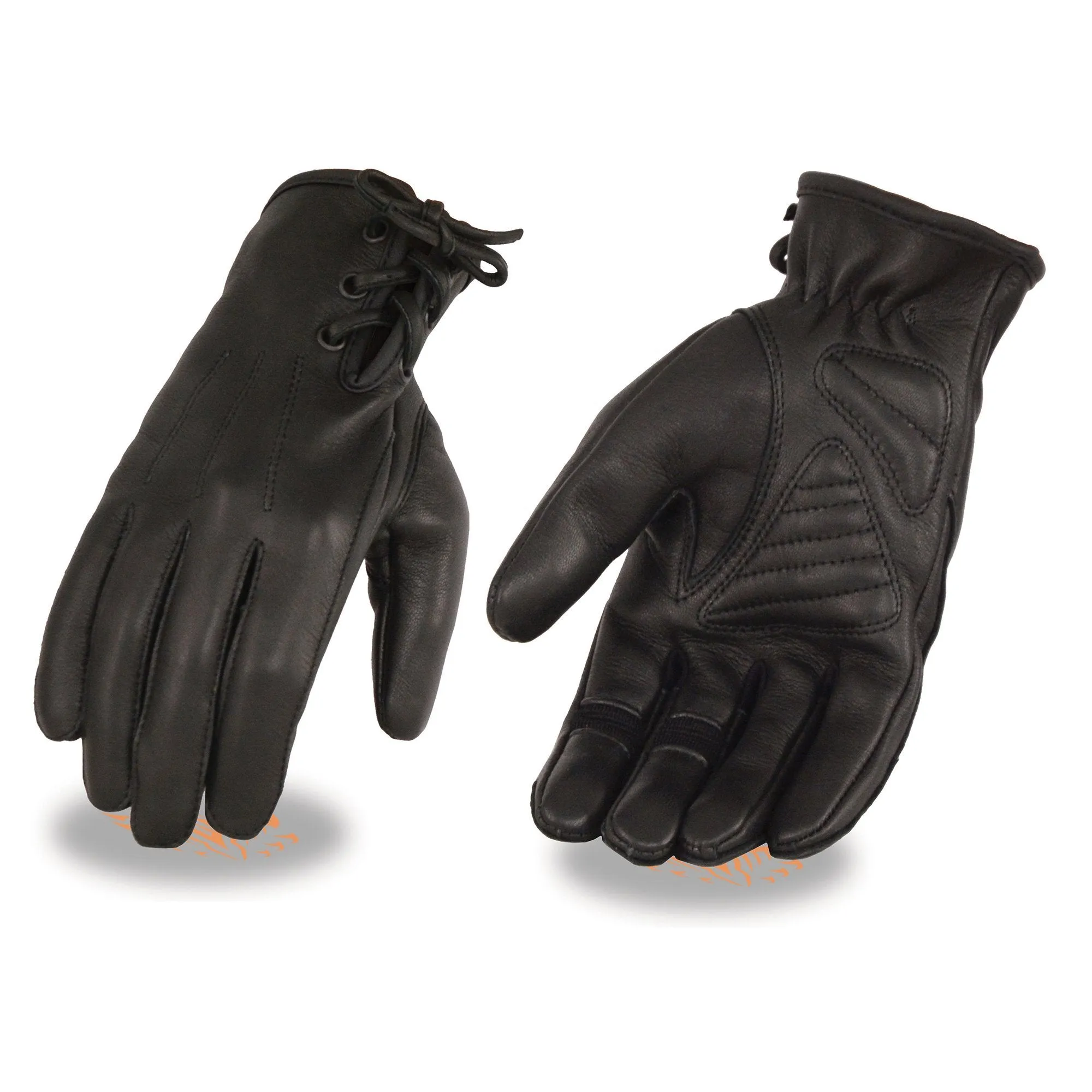 Milwaukee Leather MG7745 Women's Black Deerskin ’I - Touchscreen Compatible’ Laced Wrist Motorcycle Hand Gloves W/ Gel Palm