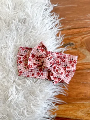 Mini Tieband - Rust Plaid Daisies