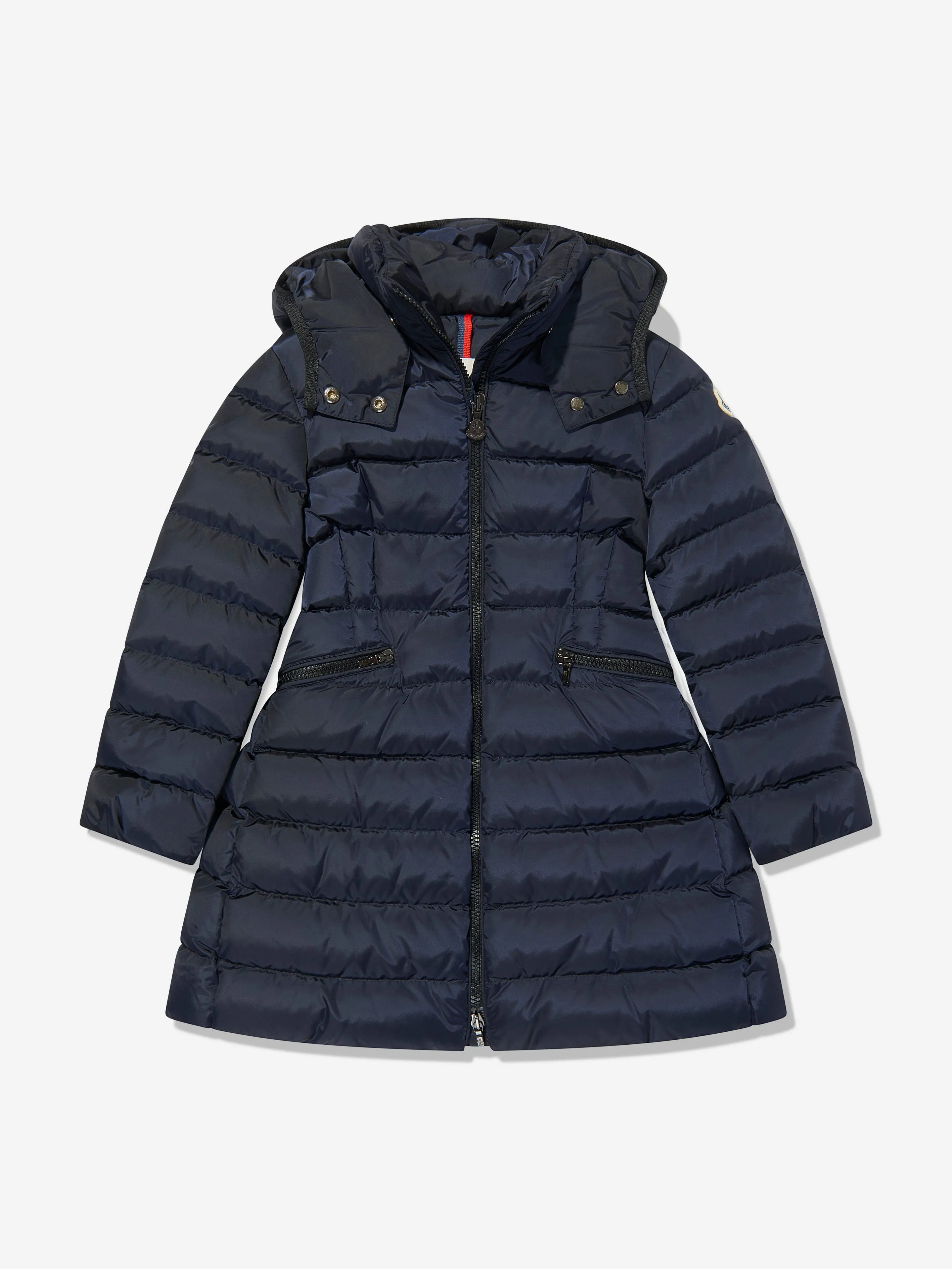 Moncler Enfant Girls Down Padded Charpel Long Coat in Navy