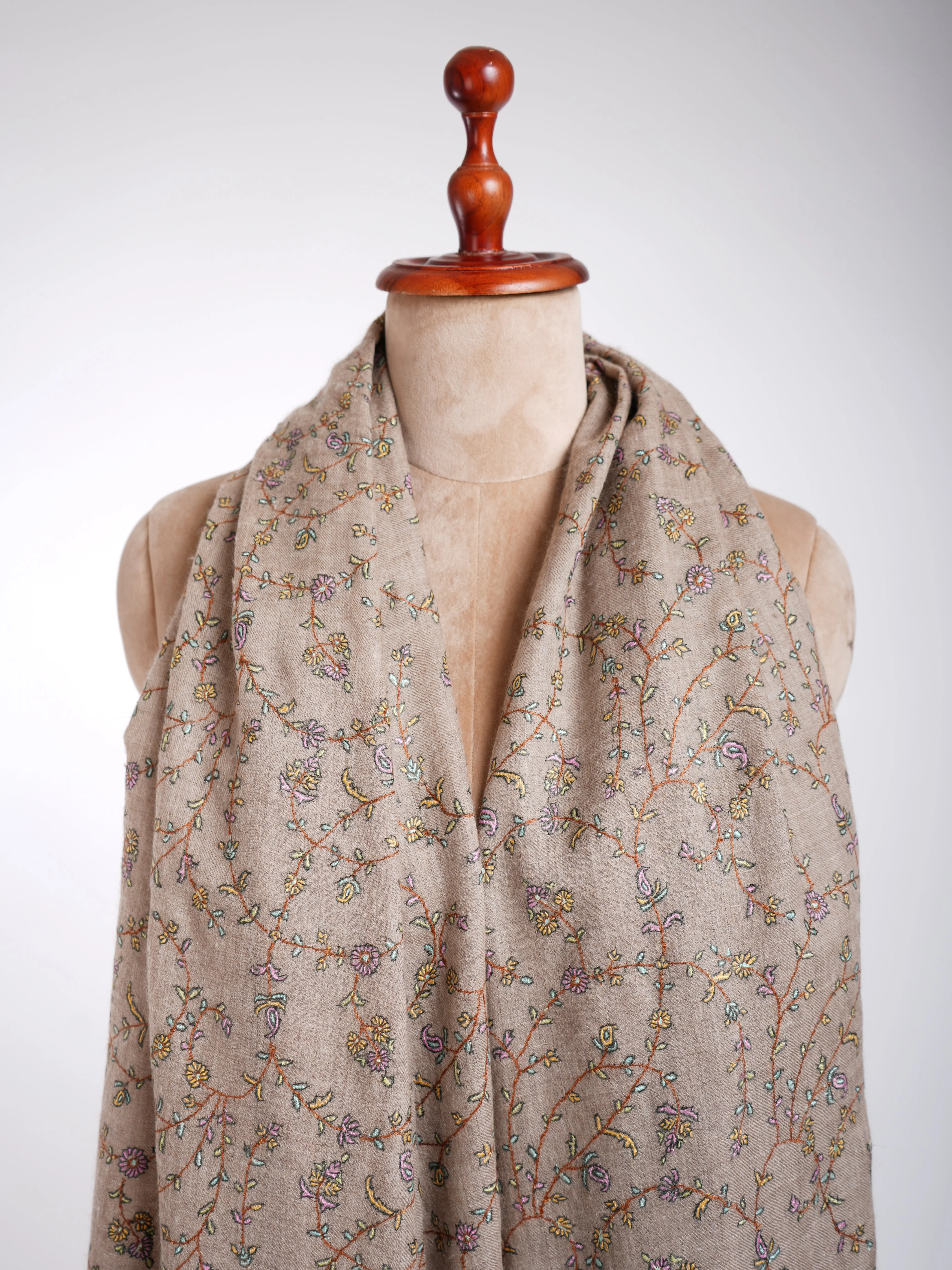 Natural Embroidered Kashmiri Pashmina Shawl