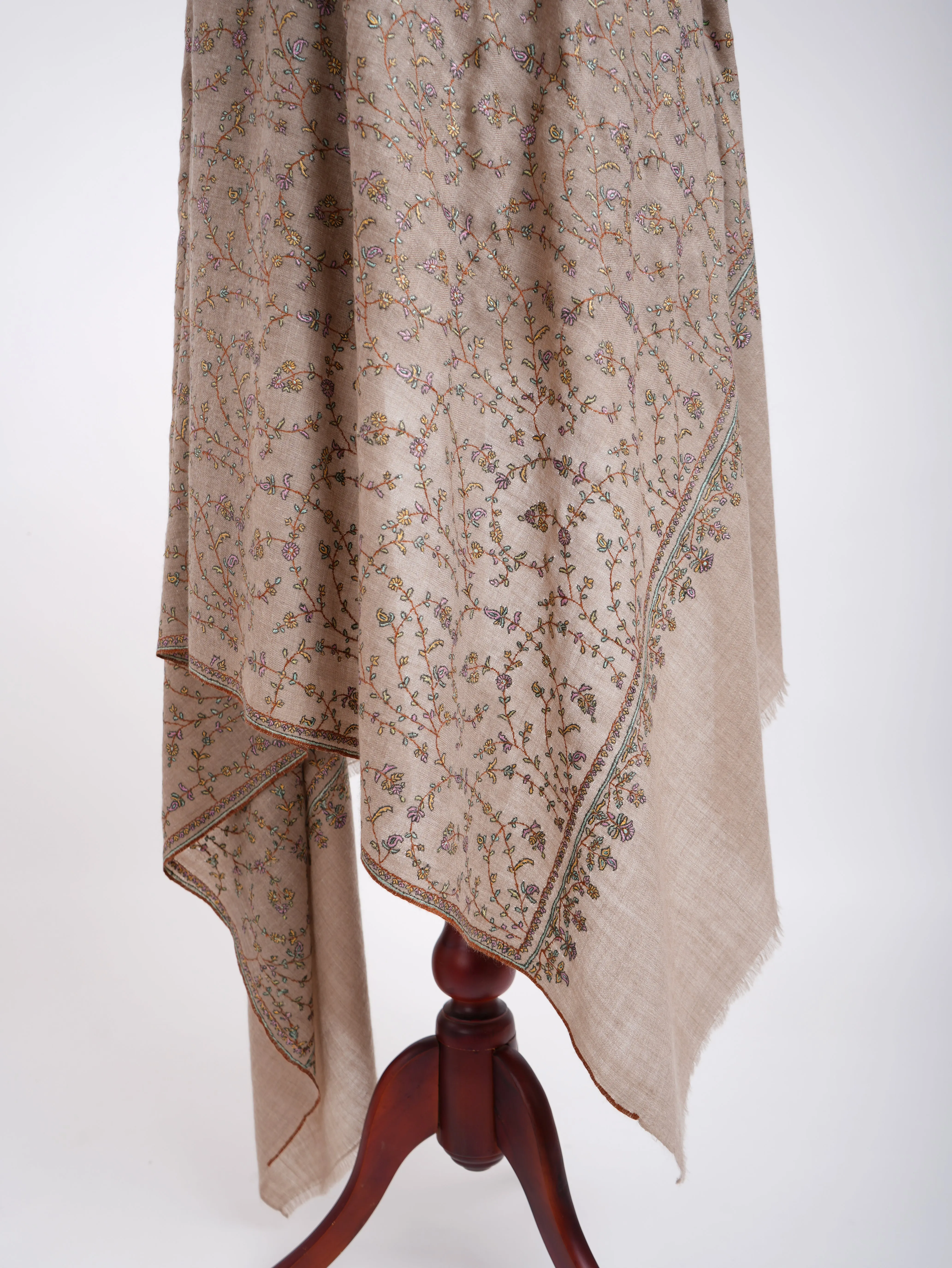 Natural Embroidered Kashmiri Pashmina Shawl