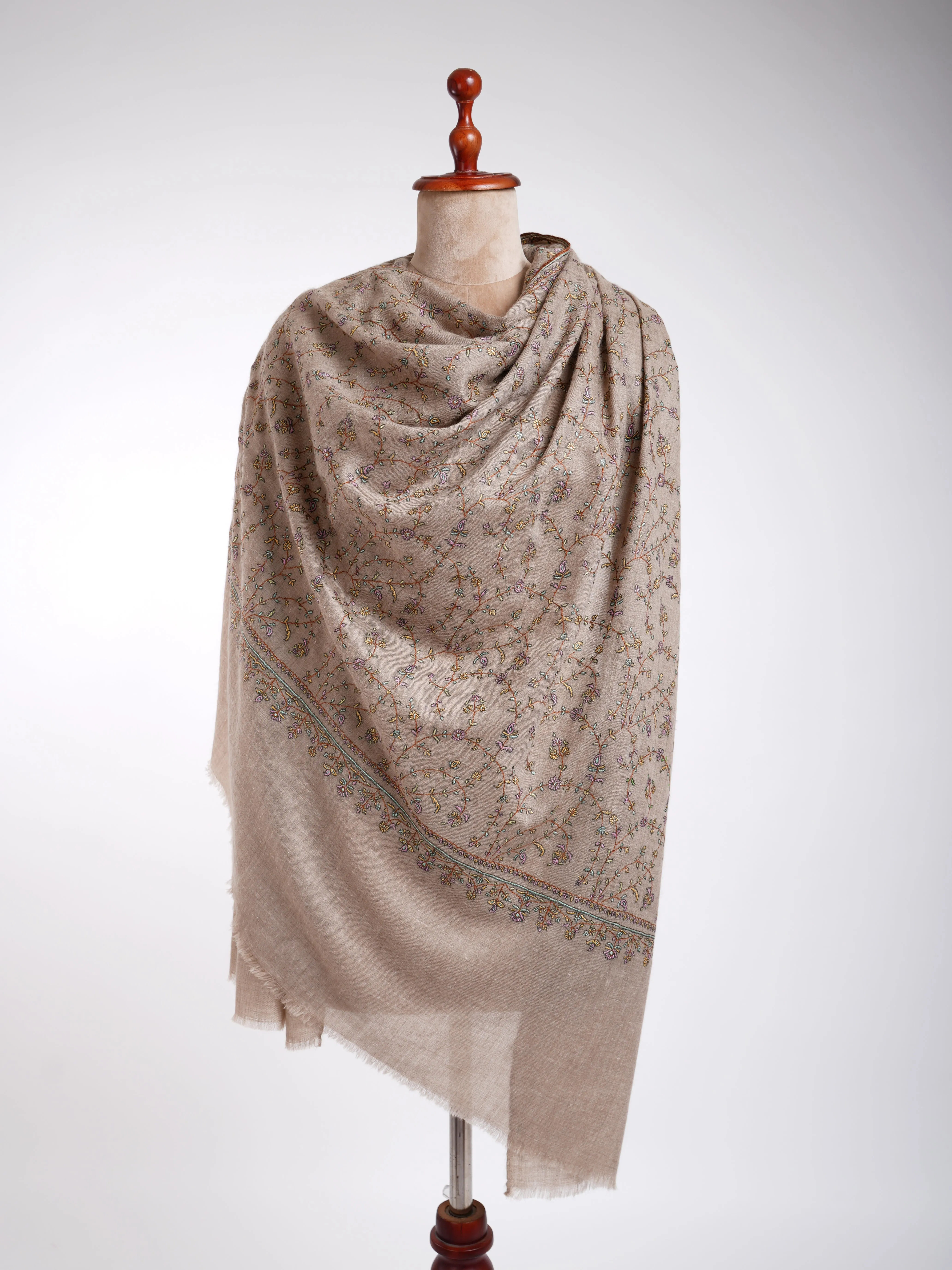 Natural Embroidered Kashmiri Pashmina Shawl