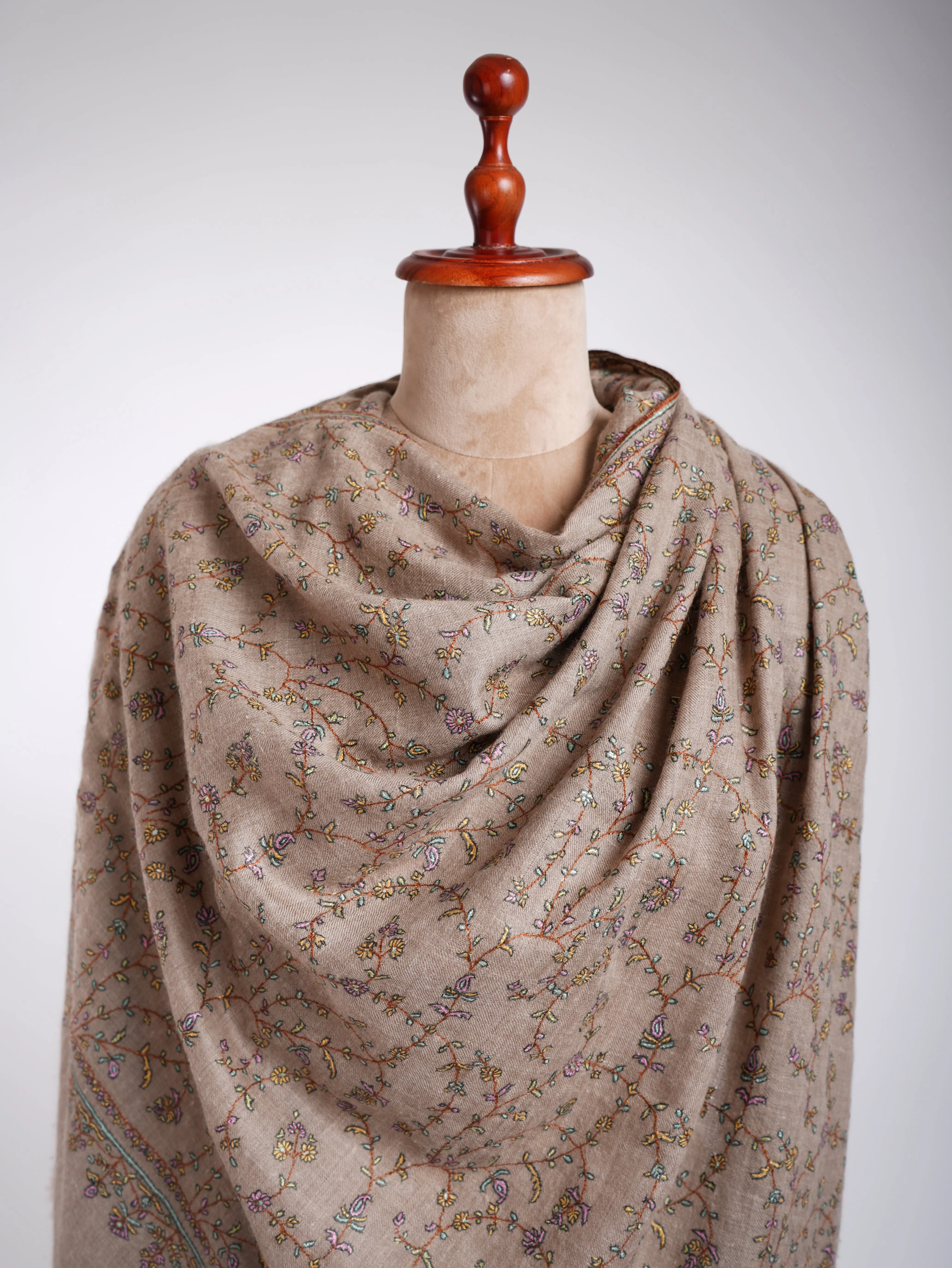 Natural Embroidered Kashmiri Pashmina Shawl