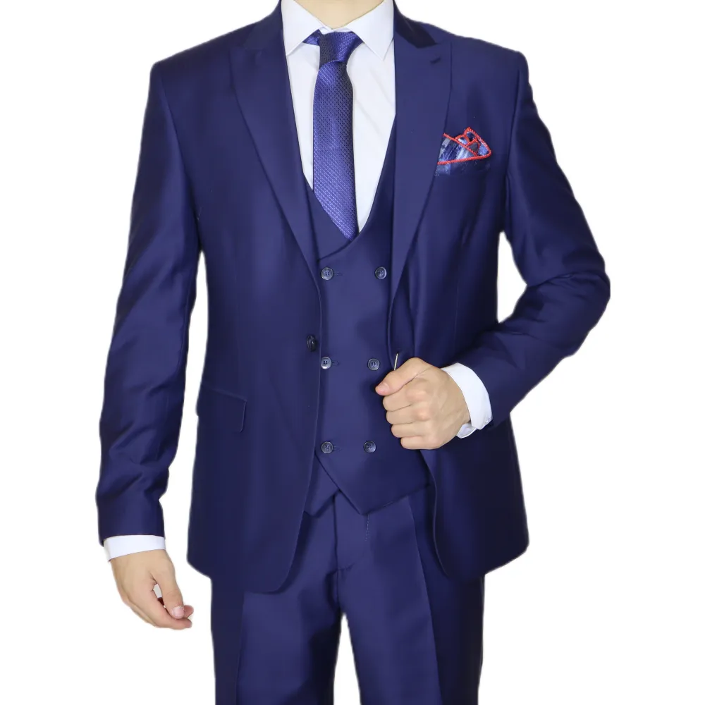 Navy Blue Avanti Milano Peak Lapel Three Piece Suit