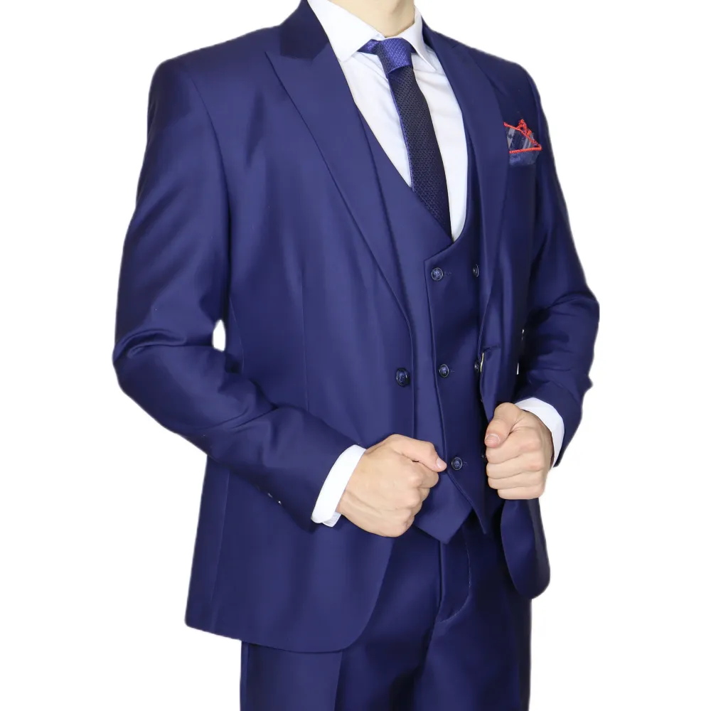 Navy Blue Avanti Milano Peak Lapel Three Piece Suit