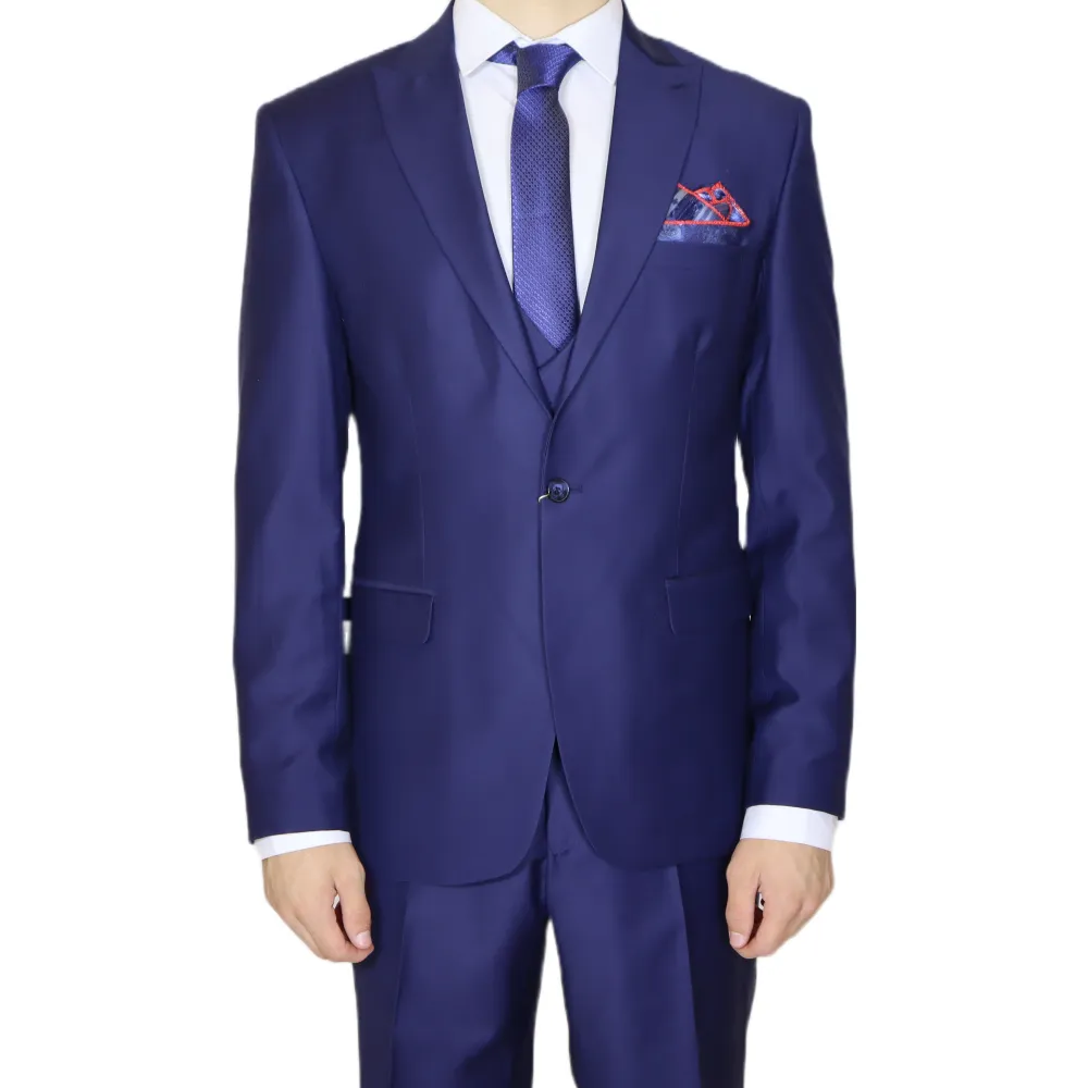 Navy Blue Avanti Milano Peak Lapel Three Piece Suit