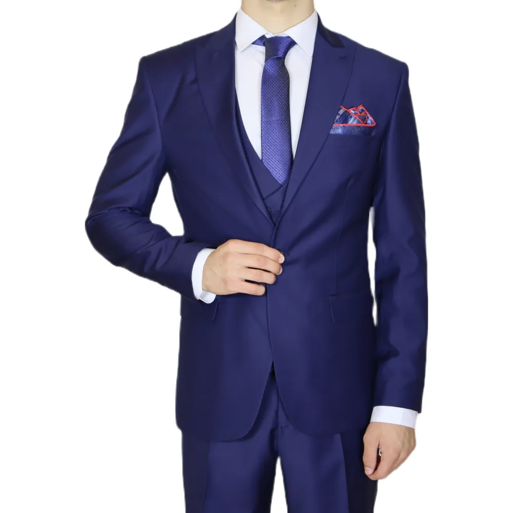 Navy Blue Avanti Milano Peak Lapel Three Piece Suit