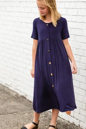 Navy Button Detail Maxi Dress