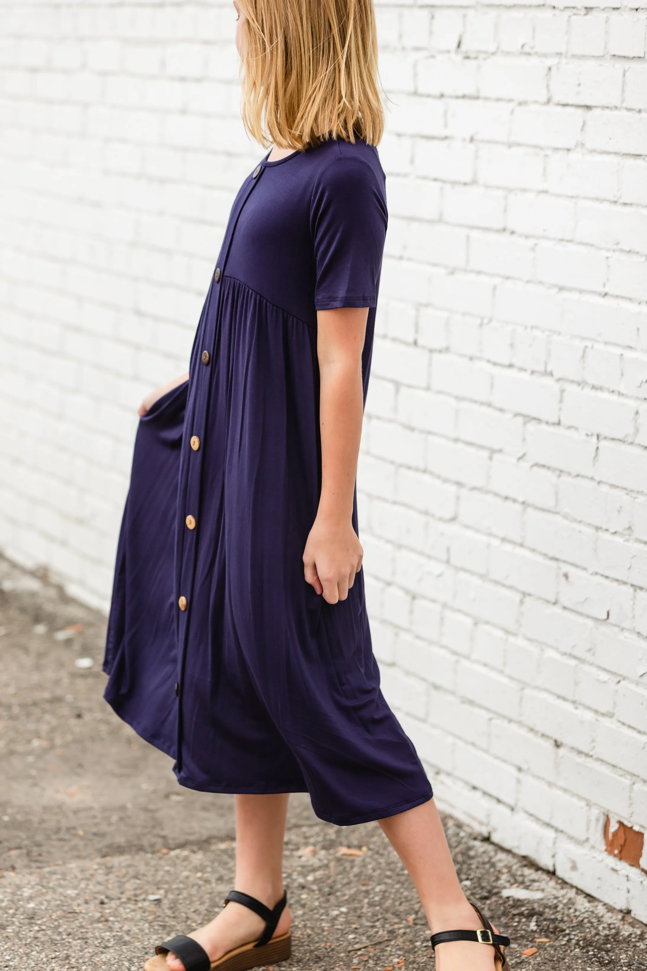 Navy Button Detail Maxi Dress