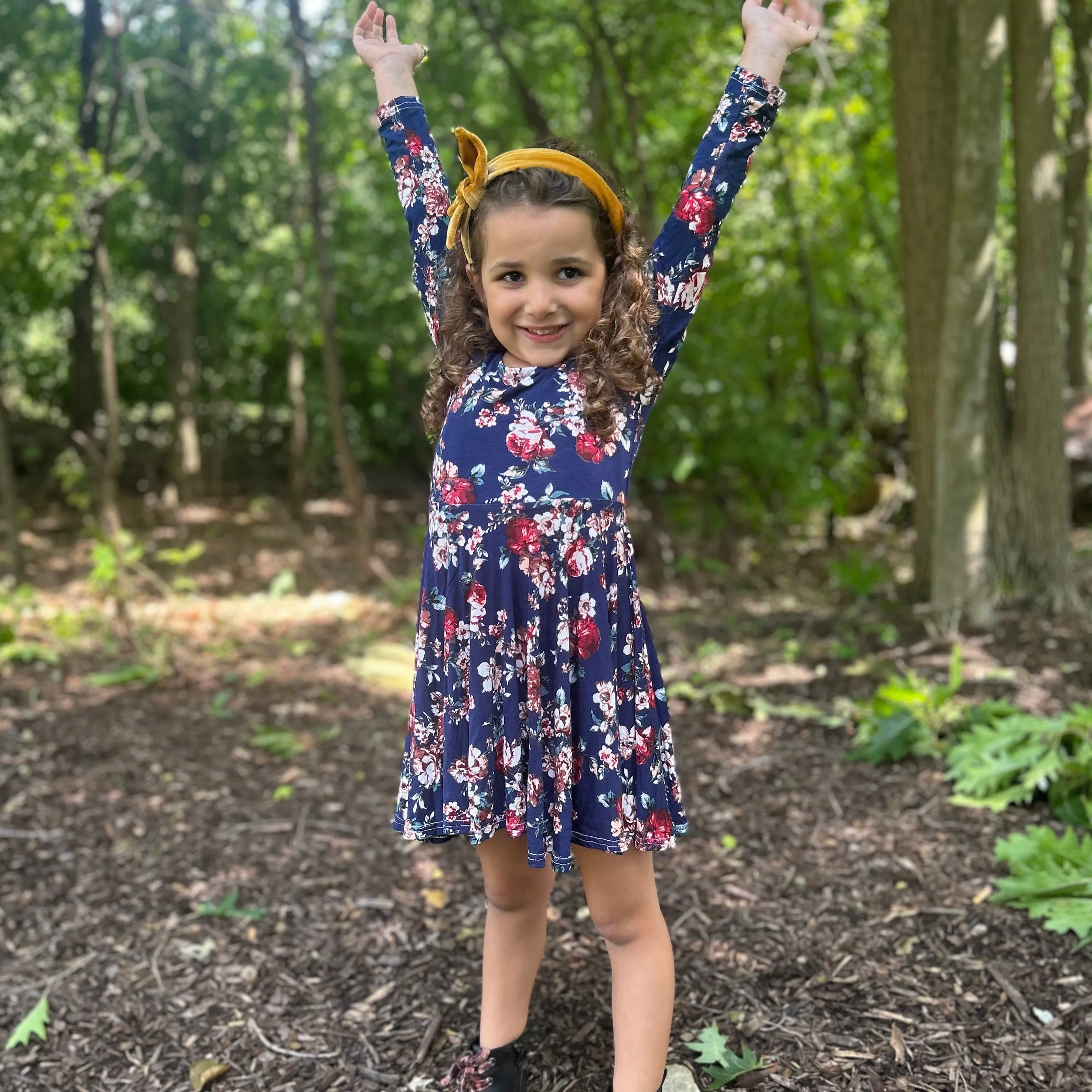 Navy Floral Twirl Dress (only 12-18 and 3T left)