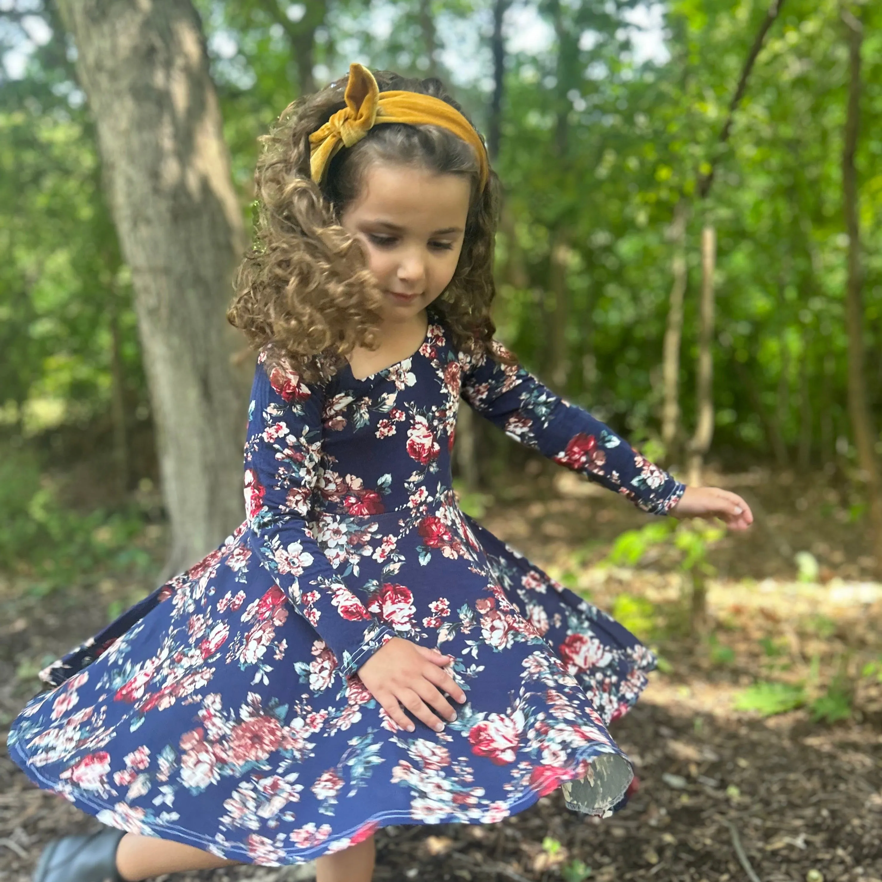 Navy Floral Twirl Dress (only 12-18 and 3T left)