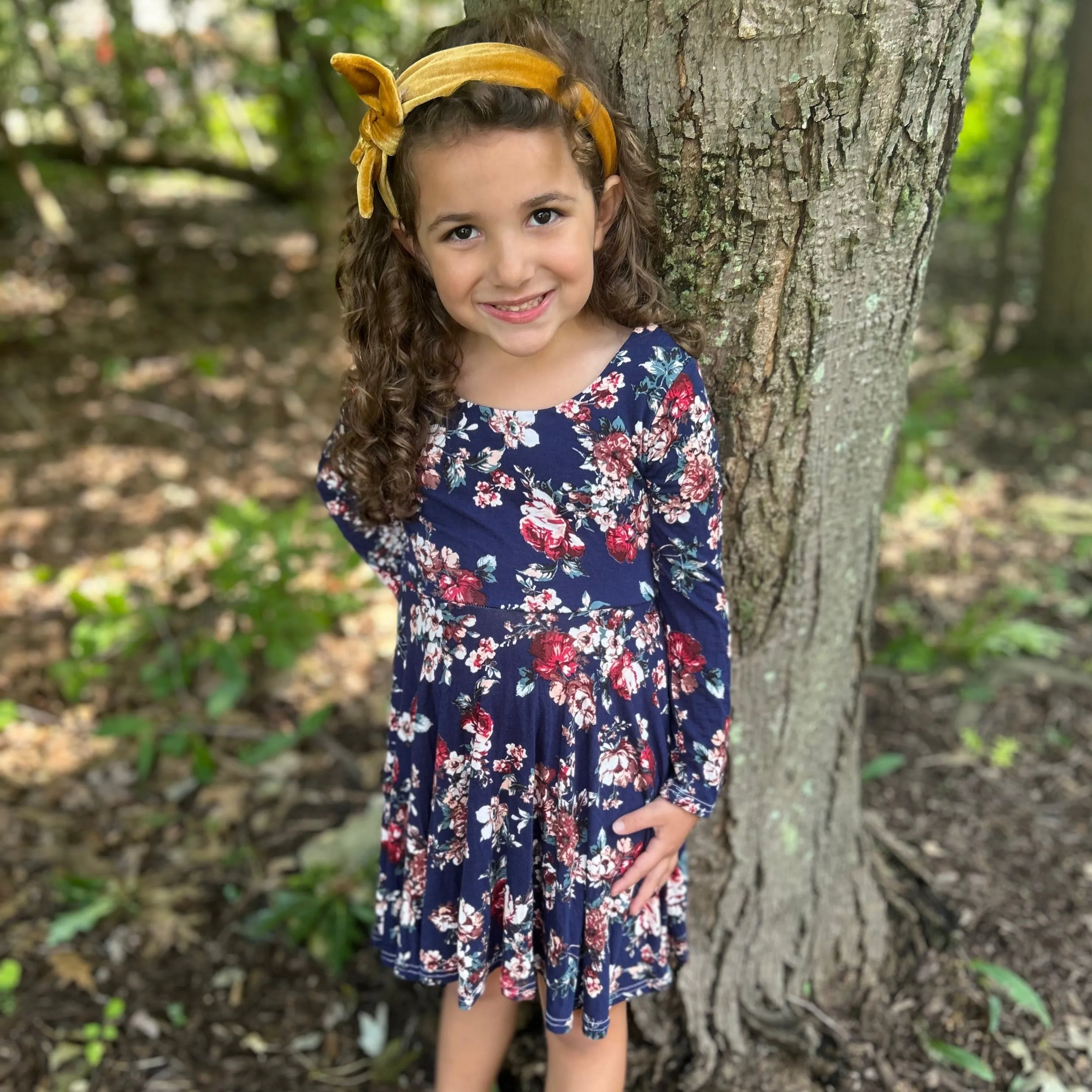 Navy Floral Twirl Dress (only 12-18 and 3T left)