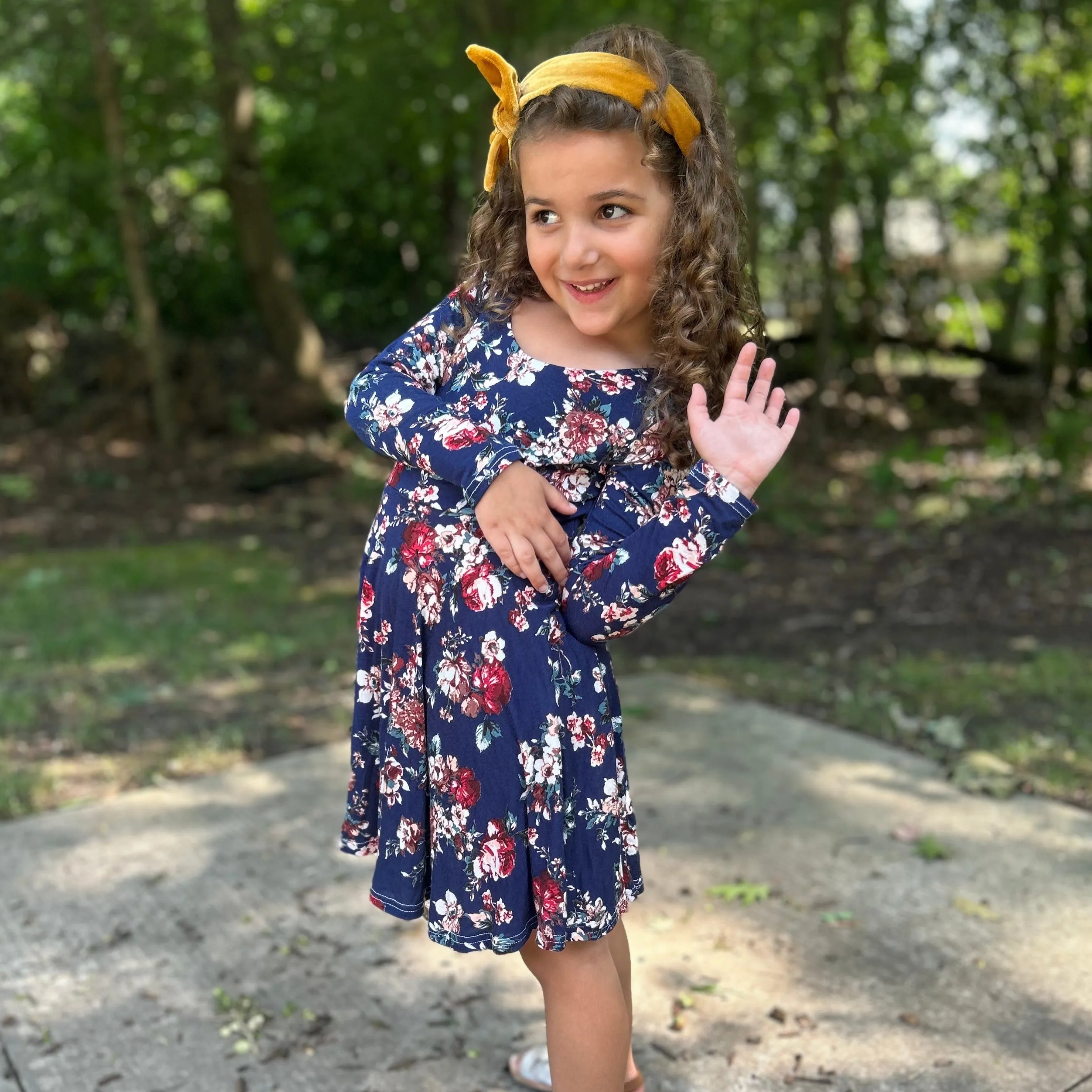 Navy Floral Twirl Dress (only 12-18 and 3T left)