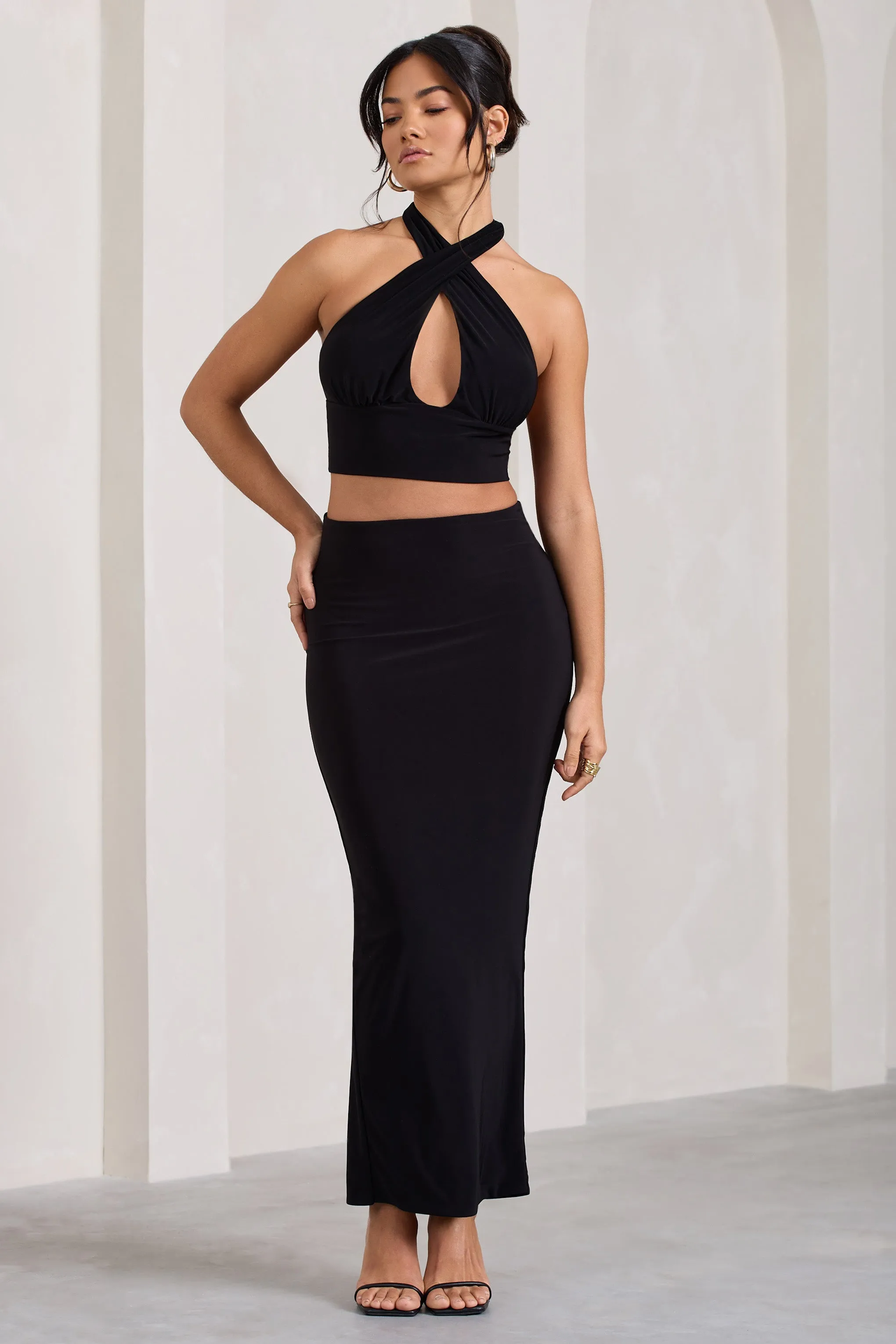 Onna | Black Bodycon Pencil Maxi Skirt