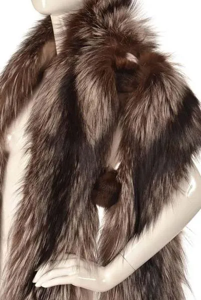 Oscar de la Renta Full Length Silver Fox Fur Shawl