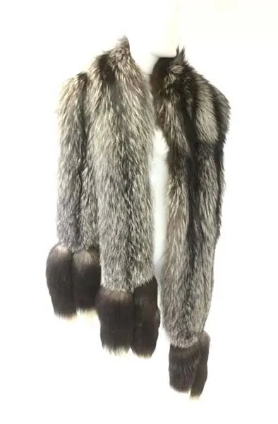 Oscar de la Renta Full Length Silver Fox Fur Shawl