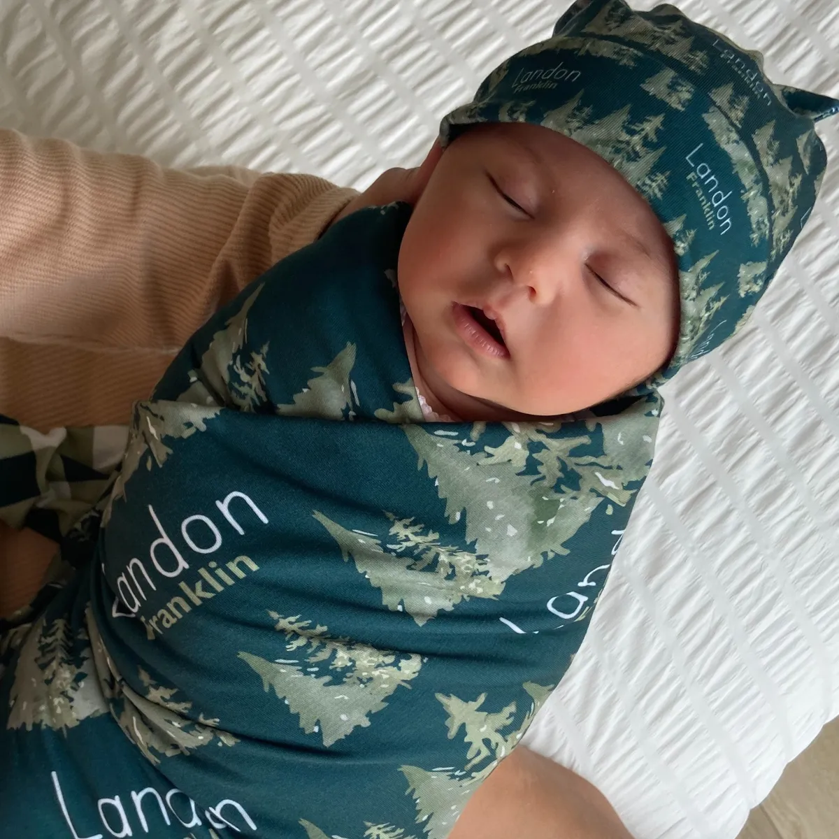 Personalized  Swaddle & Hat Set | Ancient Woodland