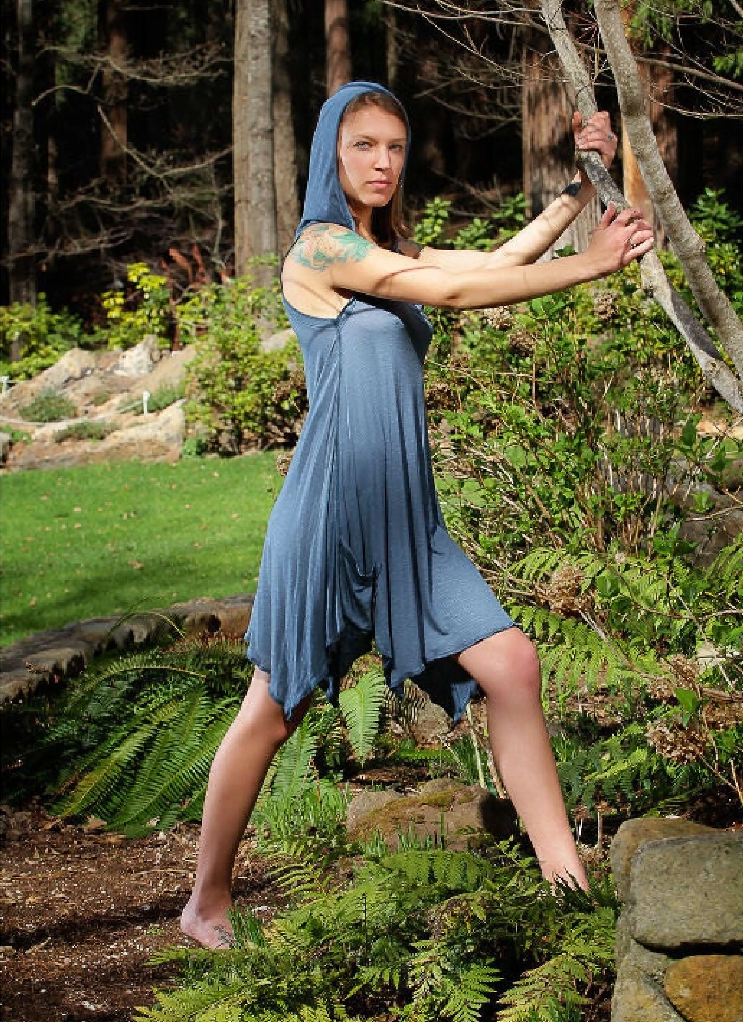 Pixie Sleeveless Hoodie Dress in Slate Blue