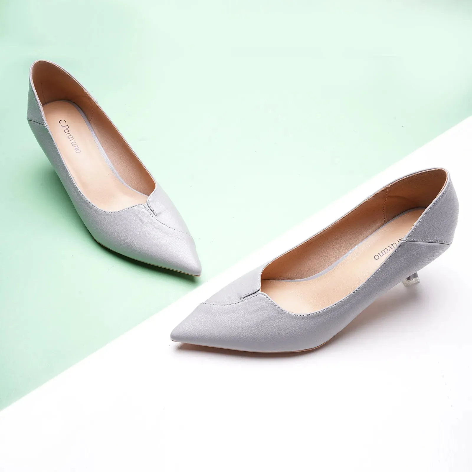 Pointed Toe Kitten Heel Pumps (Anna)