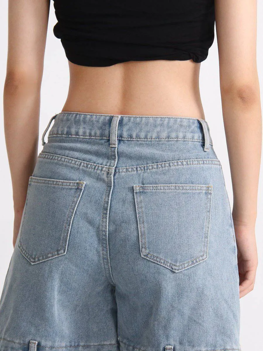 Precious High Waisted Flap Pocket Cargo Jeans