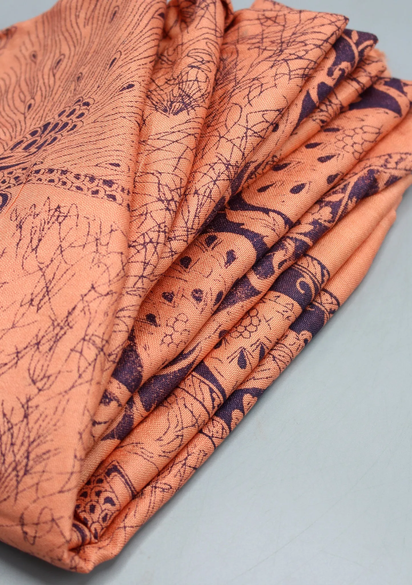 Pure Cotton Peacock Print Orange Shawl with Furka