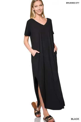 "Staycation" Short Sleeve V Neck Maxi Dress (Multiple Colors)