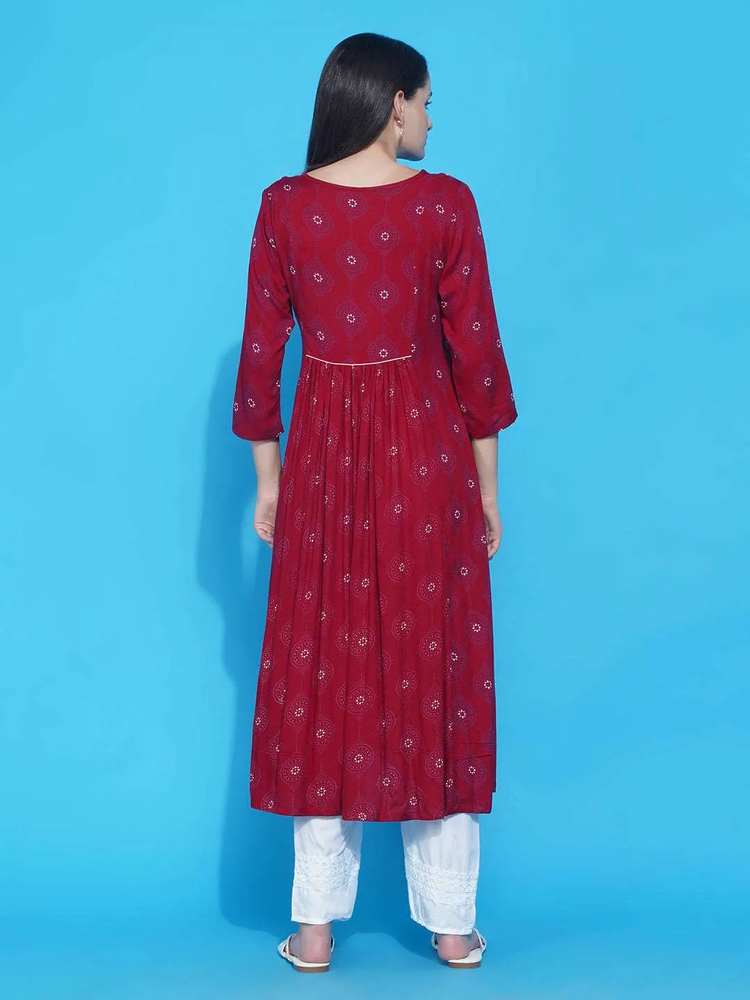 Red Floral A-Line Maternity and Feeding Kurta