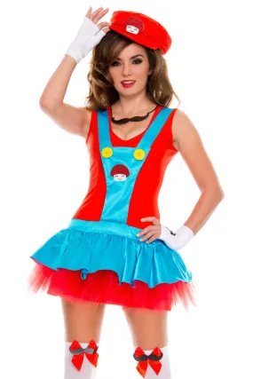 Red Super Mario Plumber Dress Costume