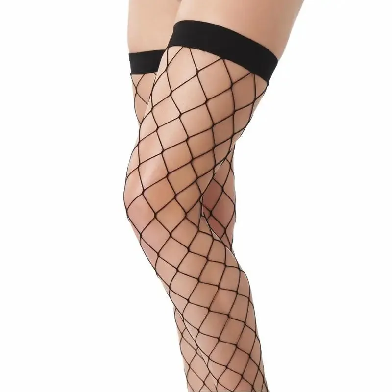 Rimba Stretchy Wet Look Sexy Black Wide Fishnet Stockings