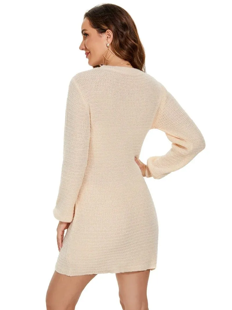 Round Neck Bodycon Mini Sweater Dress With Belt