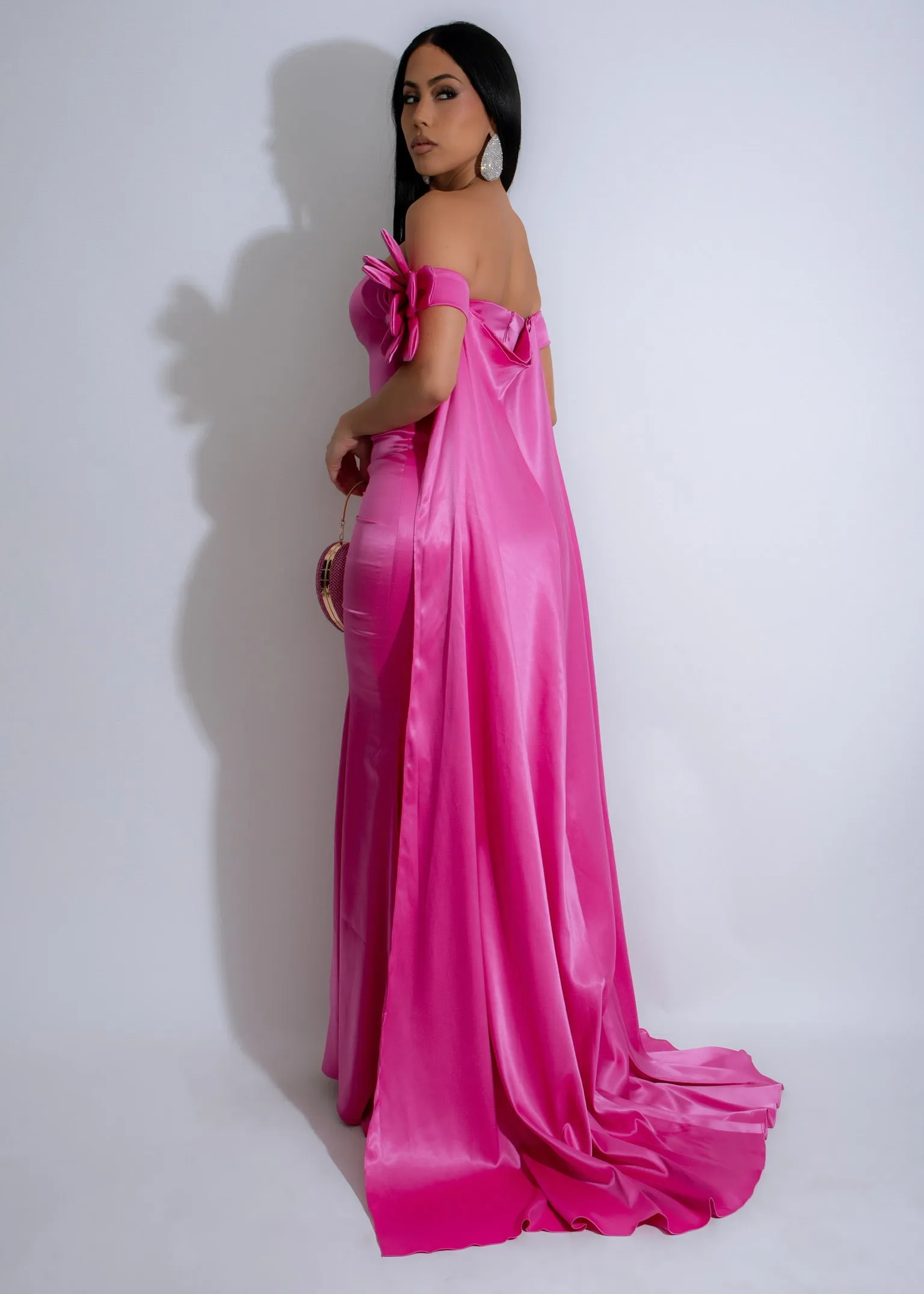 Royal Dream Satin Floral Maxi Dress Pink