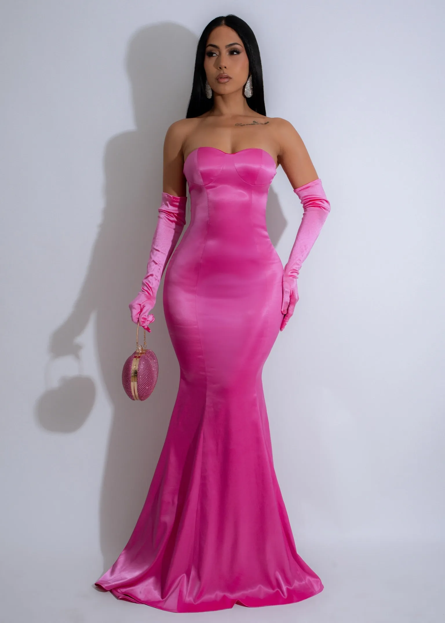 Royal Dream Satin Floral Maxi Dress Pink