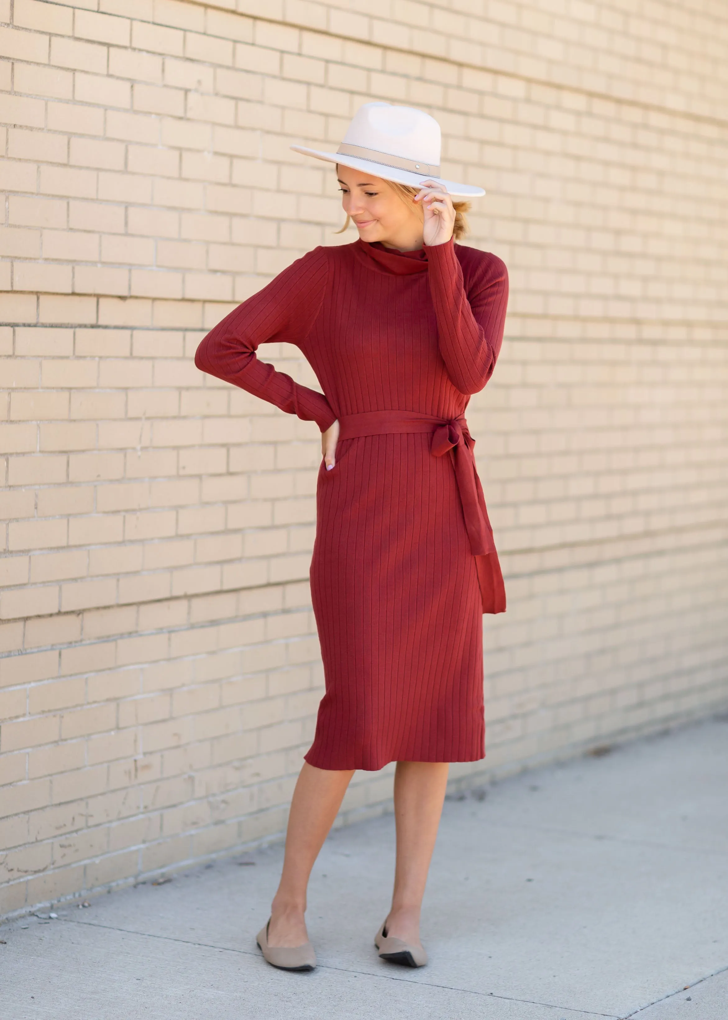 Rust Turtle Neck Knit Midi Dress - FINAL SALE