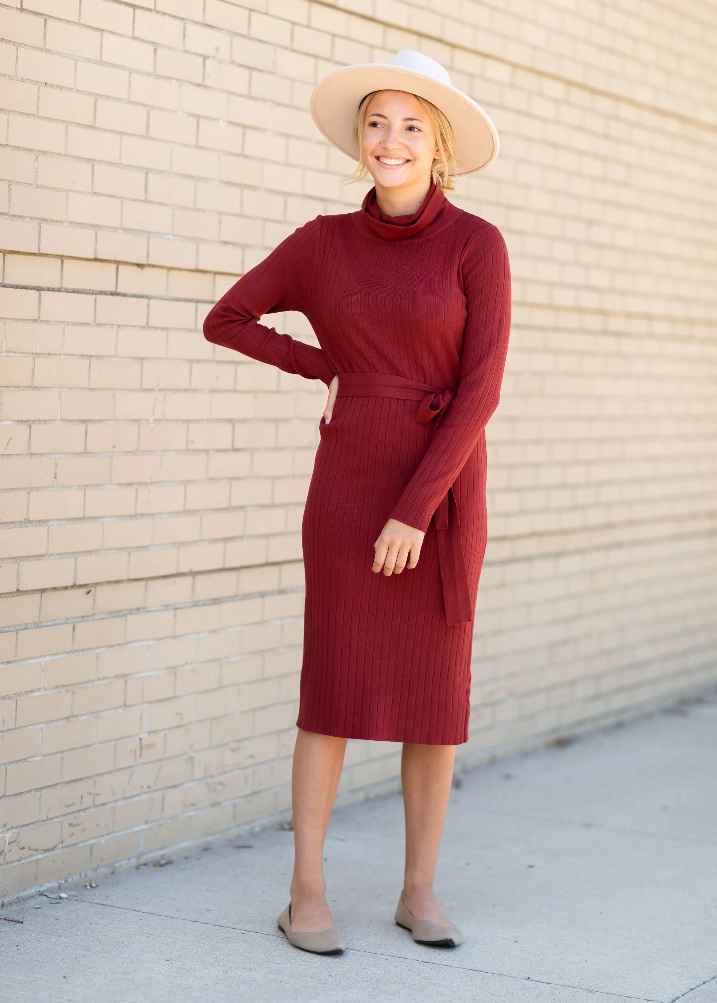 Rust Turtle Neck Knit Midi Dress - FINAL SALE