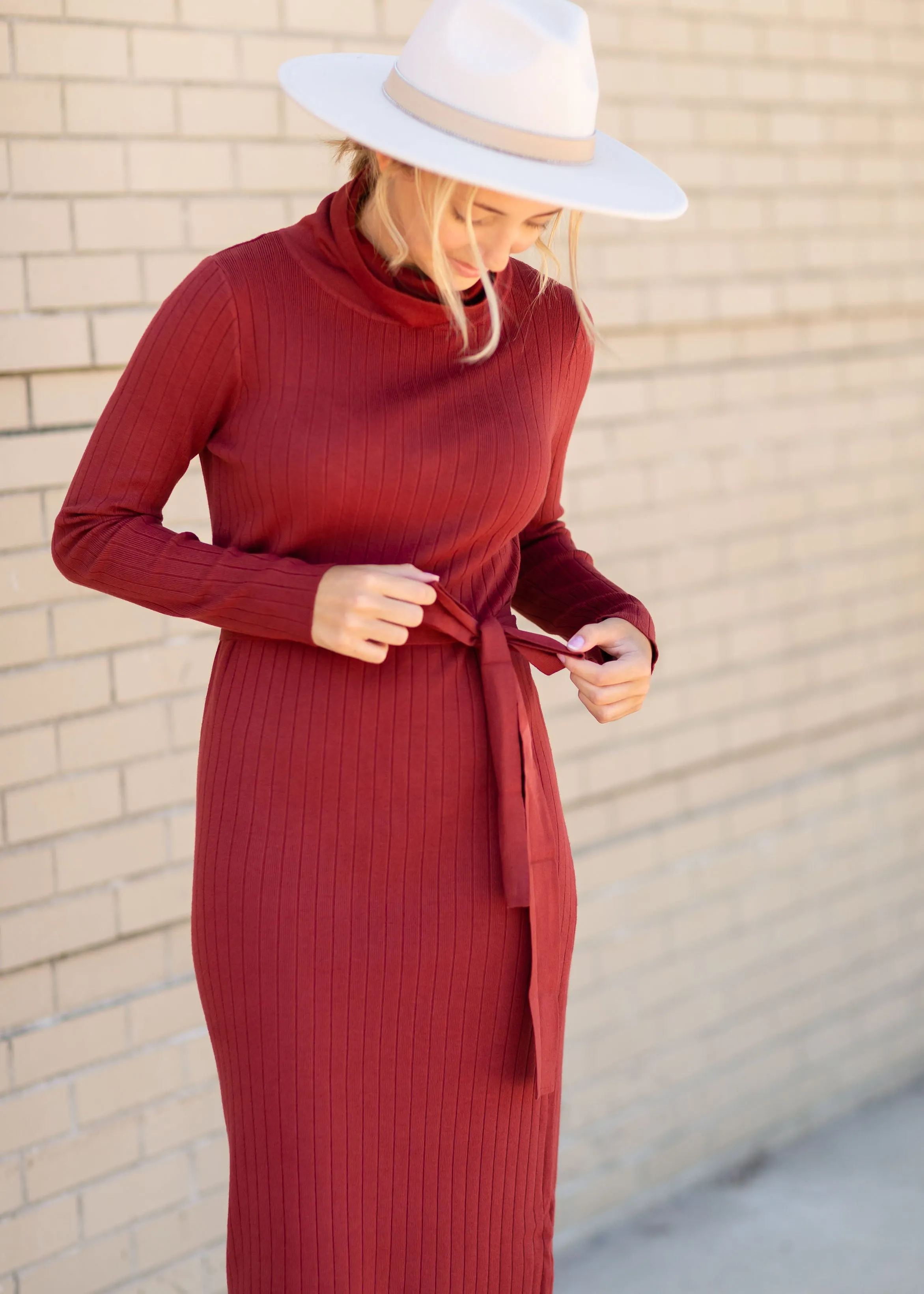 Rust Turtle Neck Knit Midi Dress - FINAL SALE