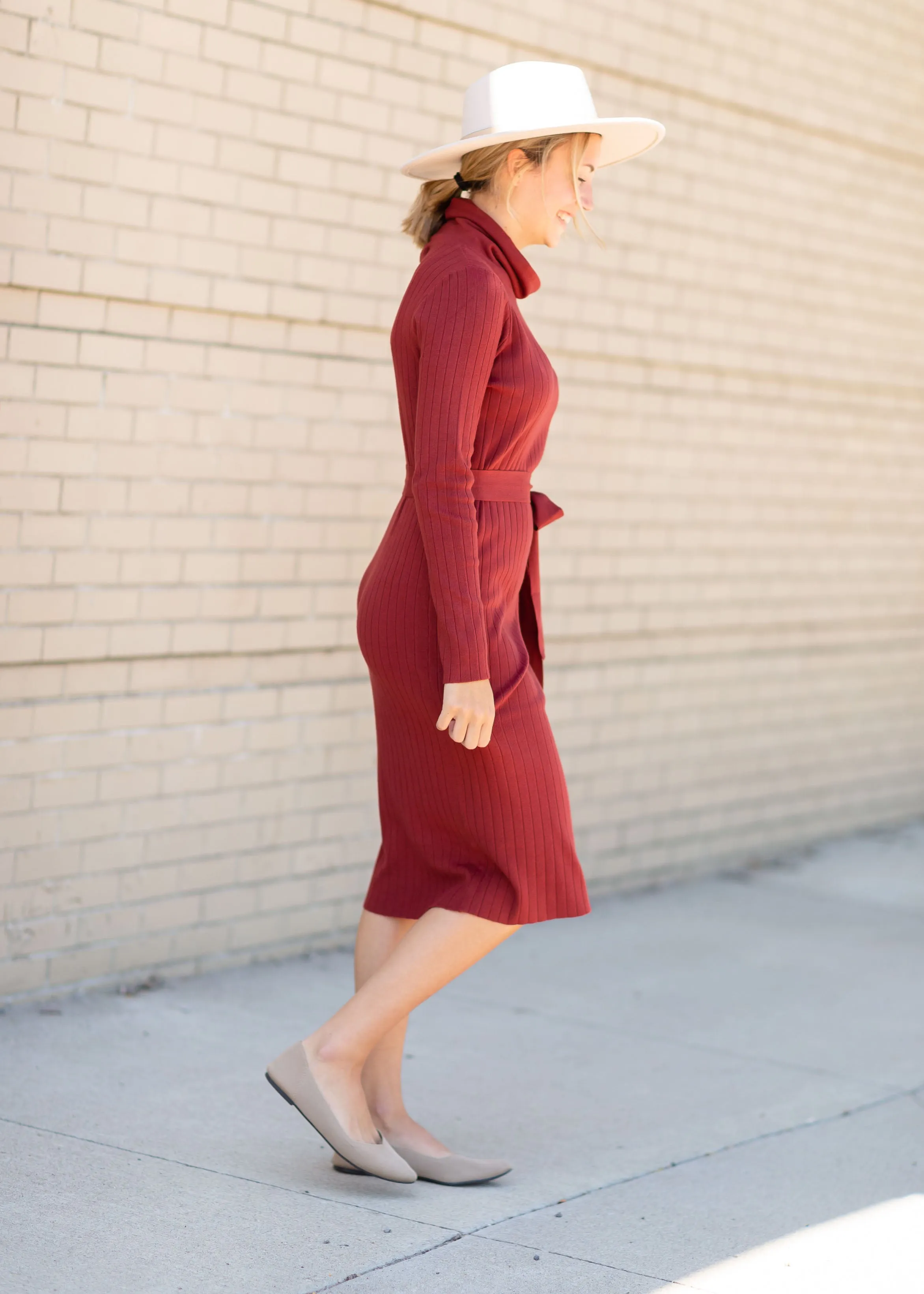 Rust Turtle Neck Knit Midi Dress - FINAL SALE