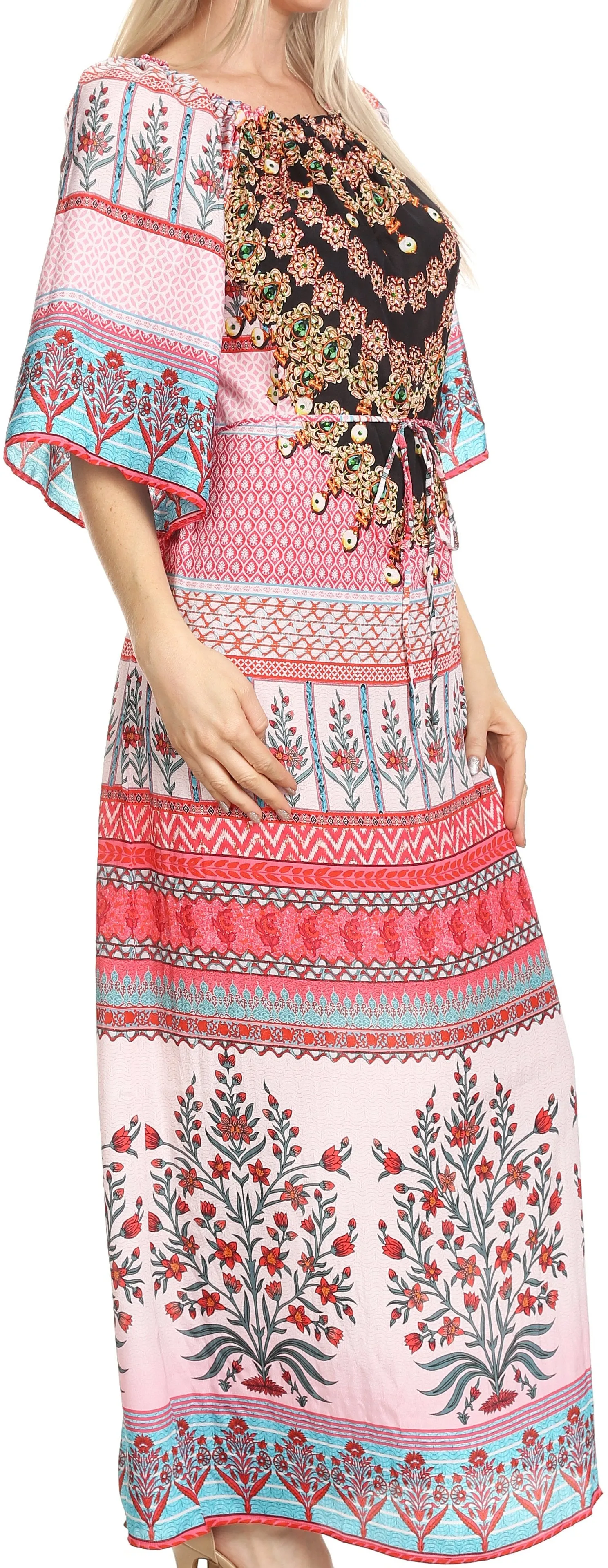 Sakkas Efiya Long Printed Kaftan Off The Shoulder Ruffled Tie-Waist Maxi Dress