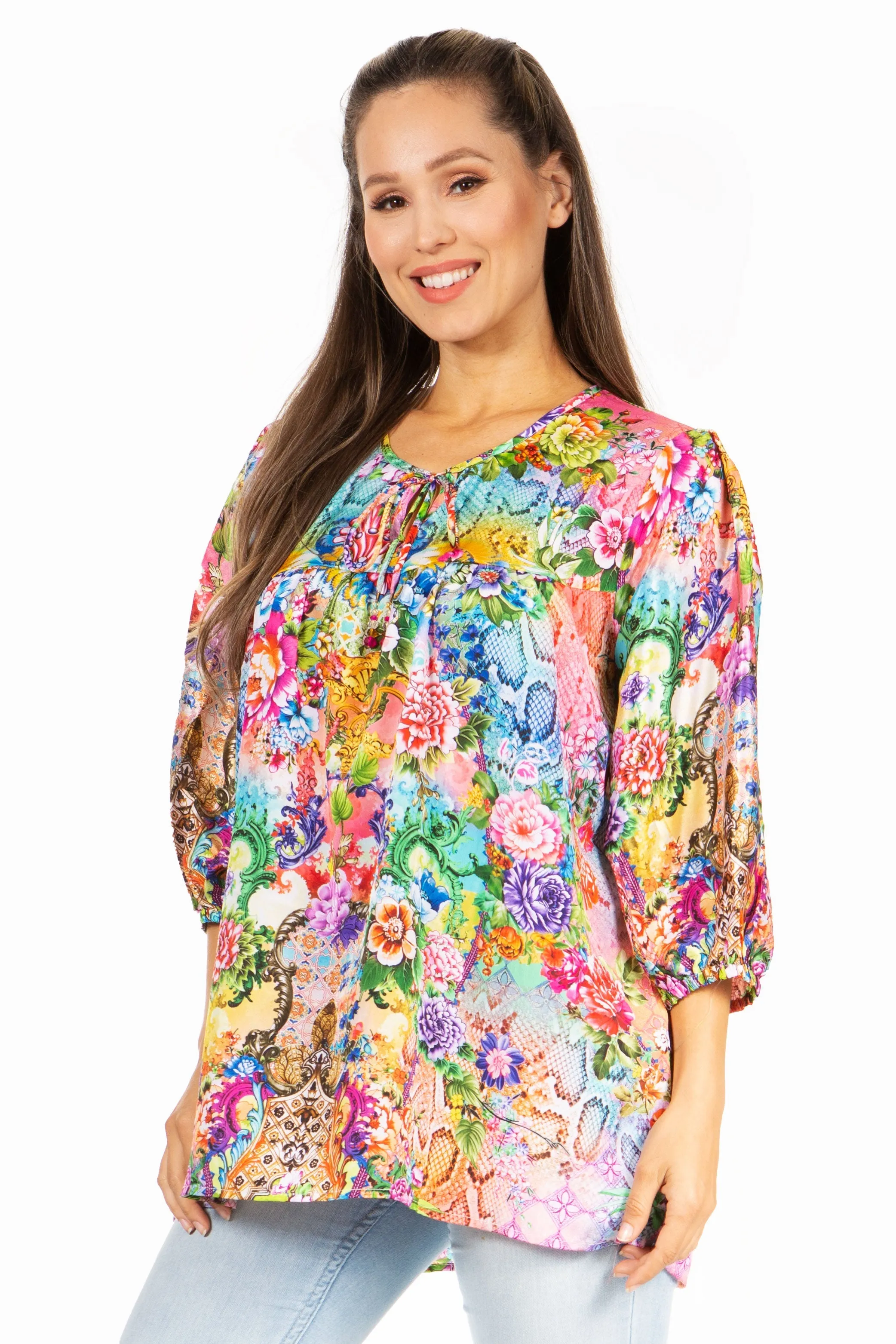 Sakkas Ligia Floral Tunic: Women's 3/4 Sleeve Blouse