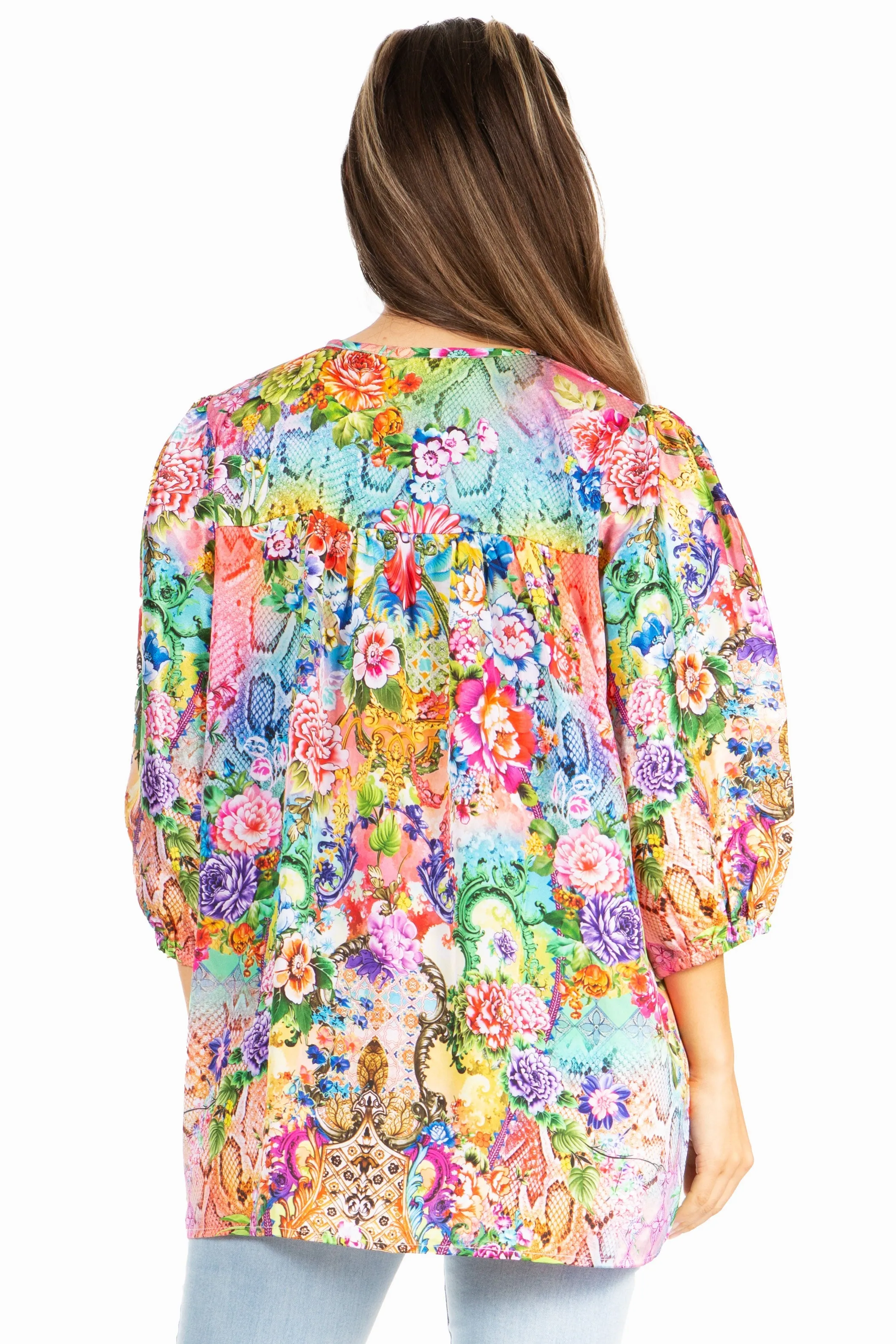 Sakkas Ligia Floral Tunic: Women's 3/4 Sleeve Blouse