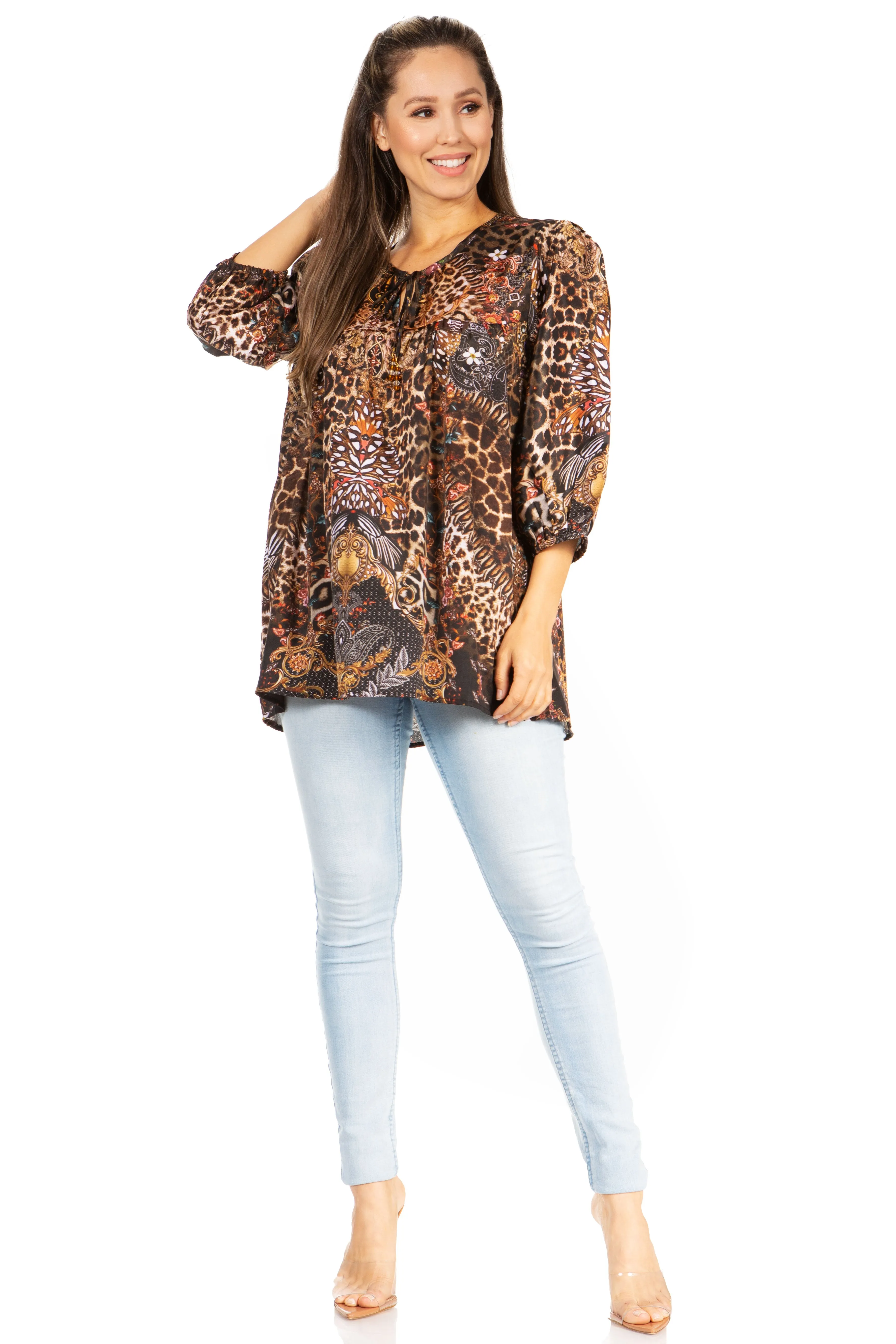 Sakkas Ligia Floral Tunic: Women's 3/4 Sleeve Blouse