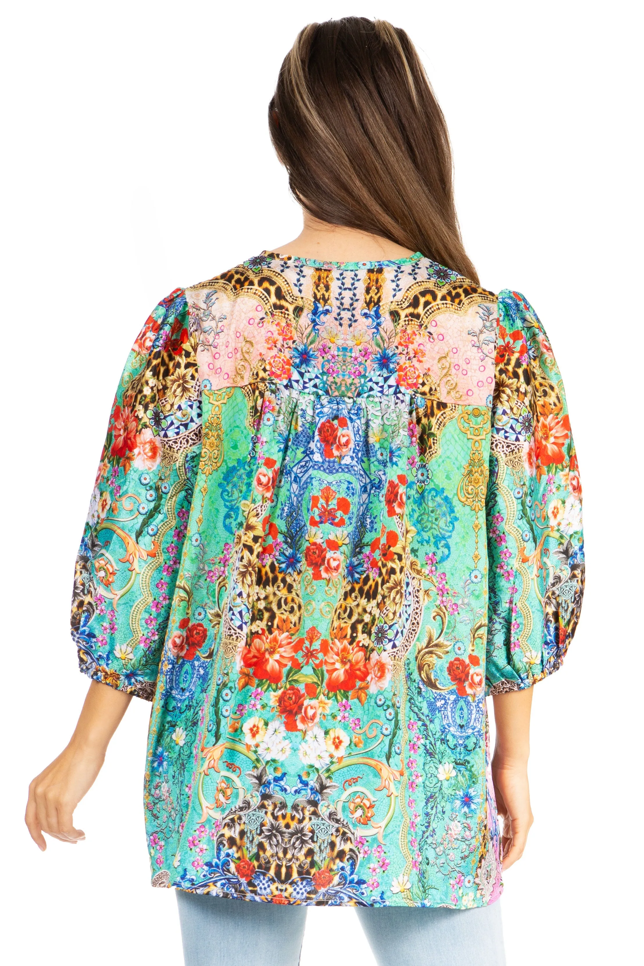 Sakkas Ligia Floral Tunic: Women's 3/4 Sleeve Blouse